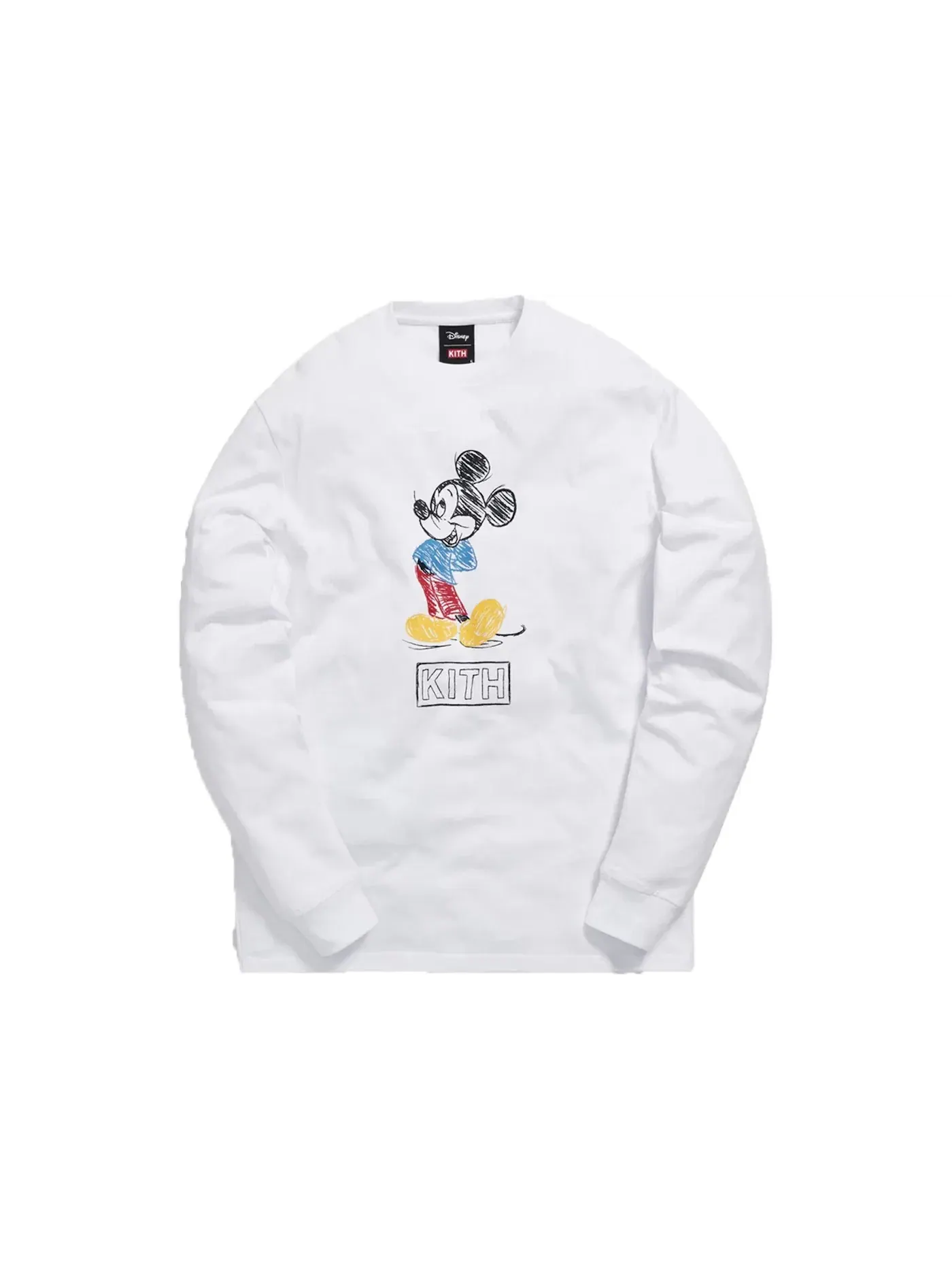 Мужская футболка с длинным рукавом с принтом Kith x Disney 70s Pencil Mickey Kith — изображение 1 из 2, белый