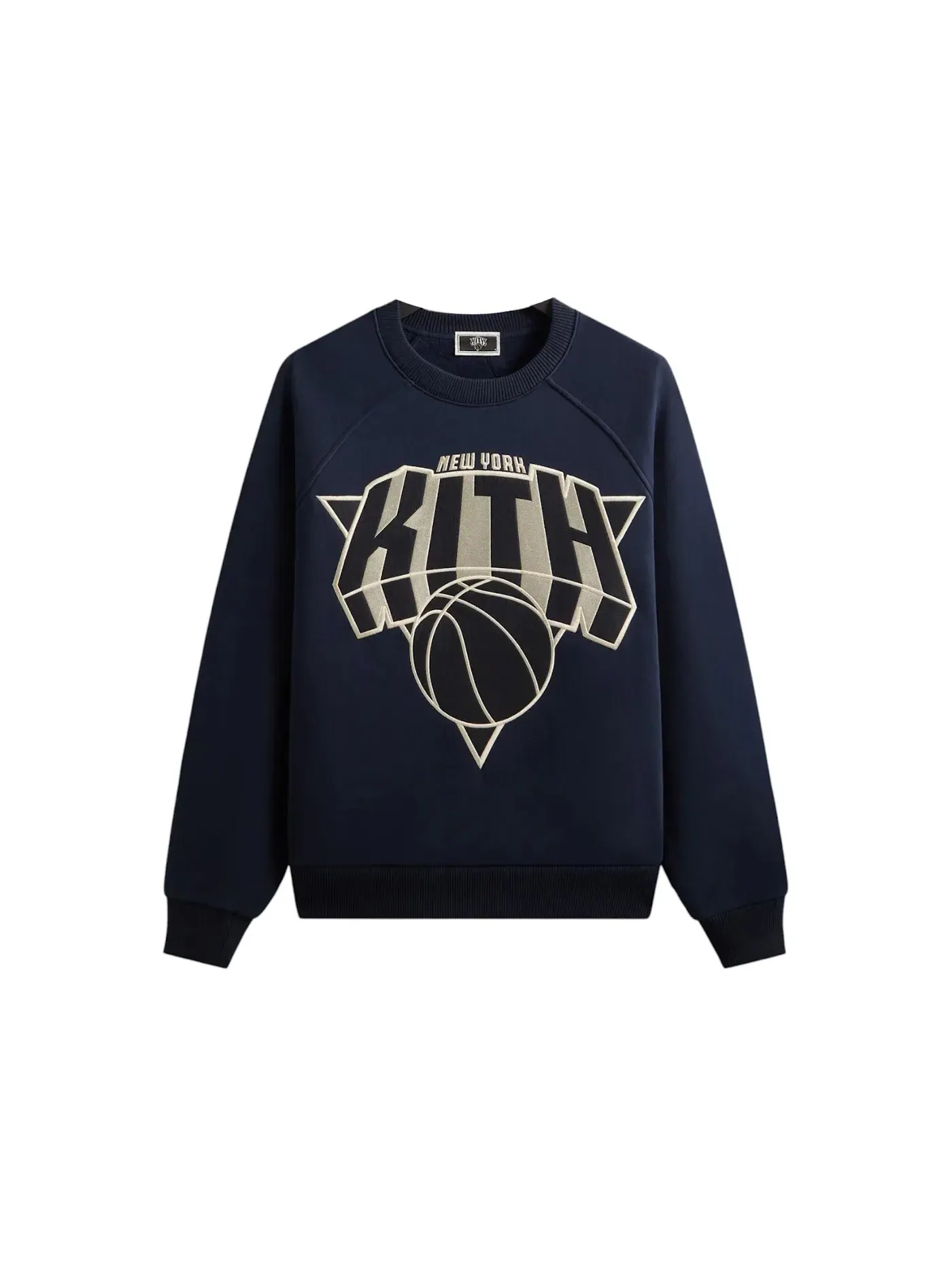 Мужской свитшот с длинным рукавом Kith x New York Knicks Cutoff Nelson Raglan Vintage Crewneck Nocturnal — изображение 1 из 2