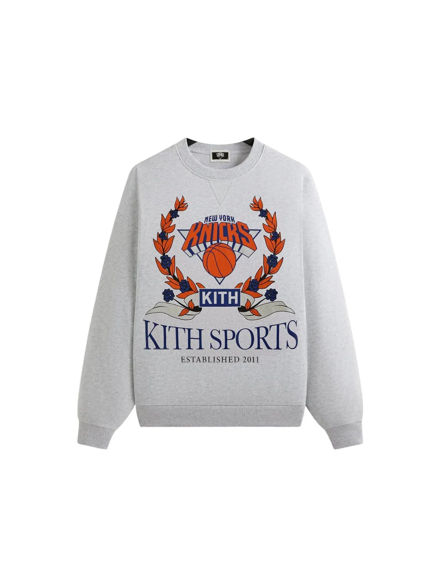 Мужской свитшот с длинным рукавом Kith x New York Knicks Laurel Vintage Nelson Crewneck — изображение 1 из 2, светлый серый