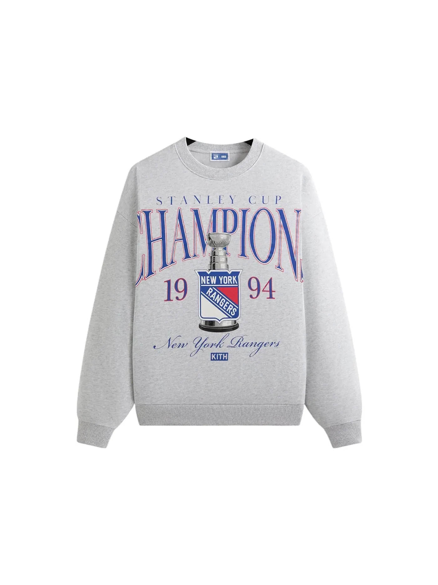 Мужской свитшот с длинным рукавом Kith x New York Rangers Champions Nelson Crewneck — изображение 1 из 2, светлый серый