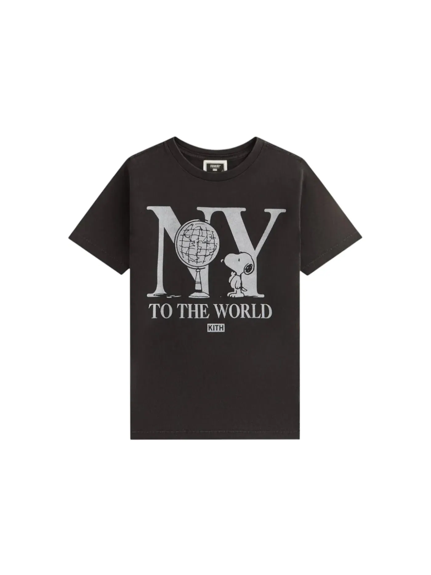Мужская футболка с принтом Kith x Peanuts Kids New York To The World Vintage Tee — изображение 1 из 1, черный