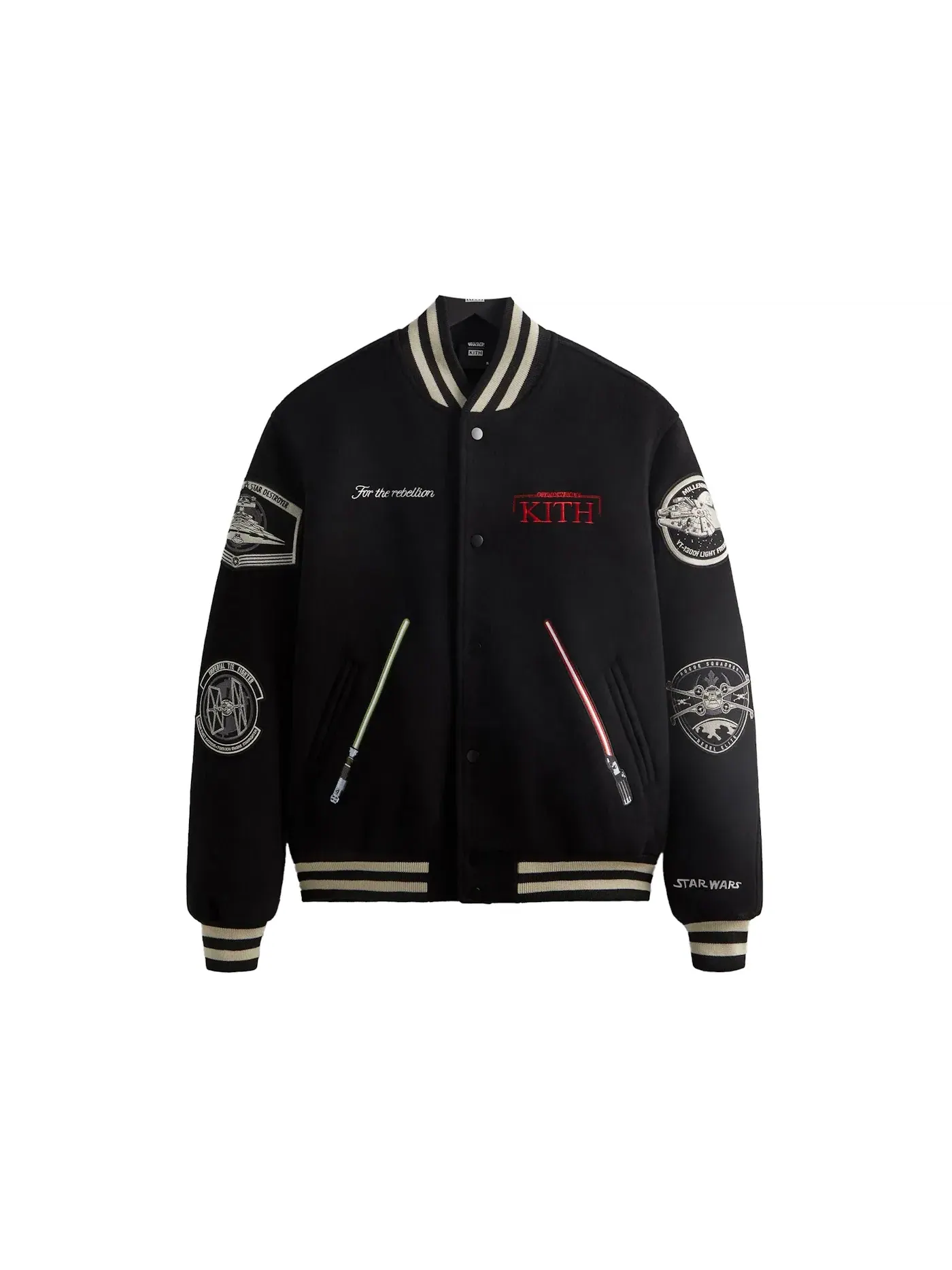Мужская куртка-бомбер с принтом Kith x STAR WARS Jedi Varsity Jacket Kith — изображение 1 из 2, черный