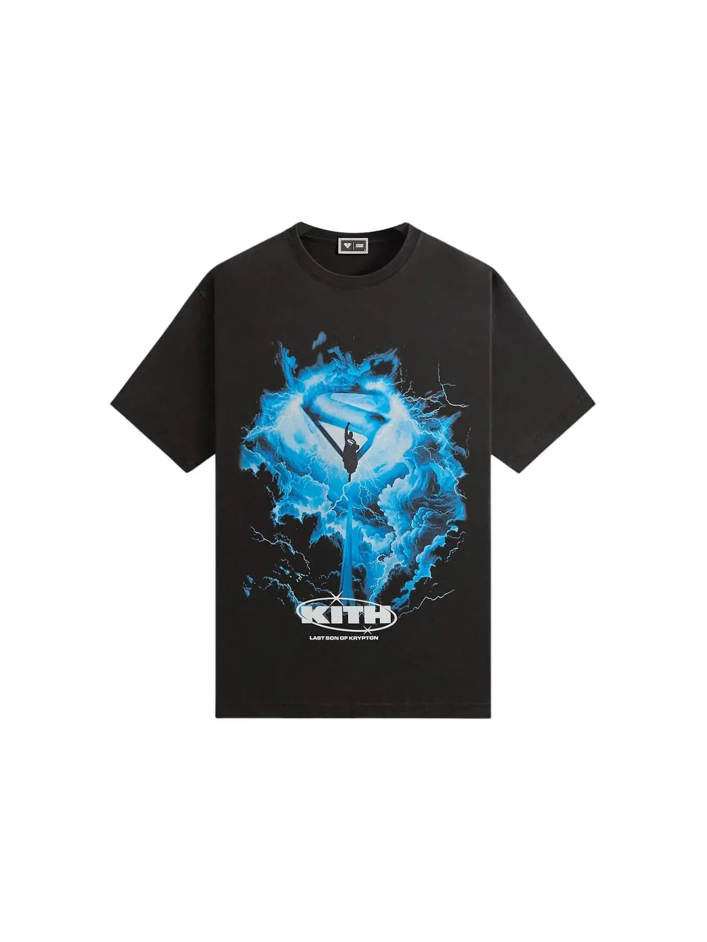 Мужская футболка с принтом Kith x Superman 2025 Movie Lightning Vintage Tee Black — изображение 1 из 2, черный