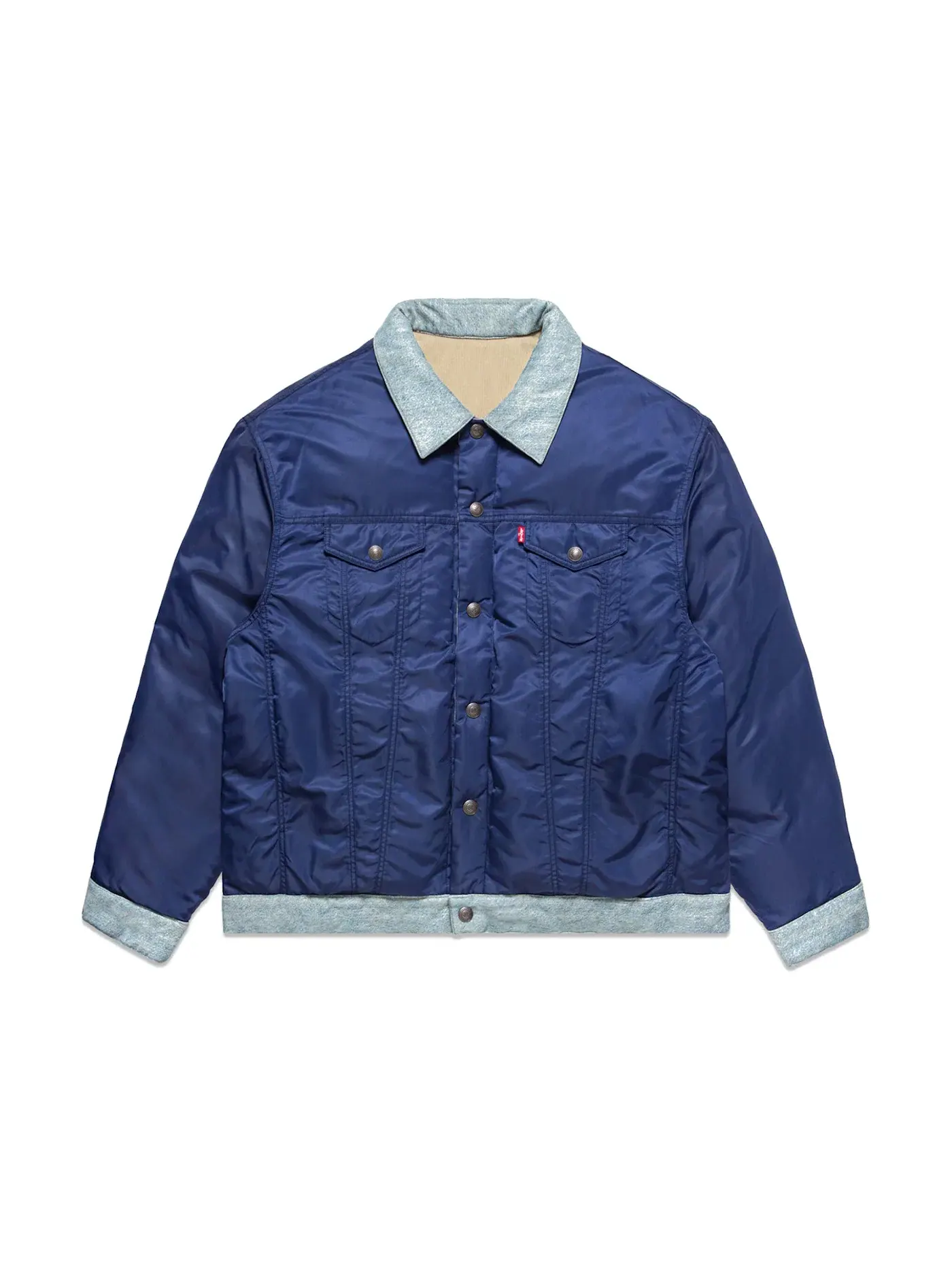 Мужская куртка-пуховик джинсовая с принтом Levis x CLOT — изображение 3 из 3, индиго синий