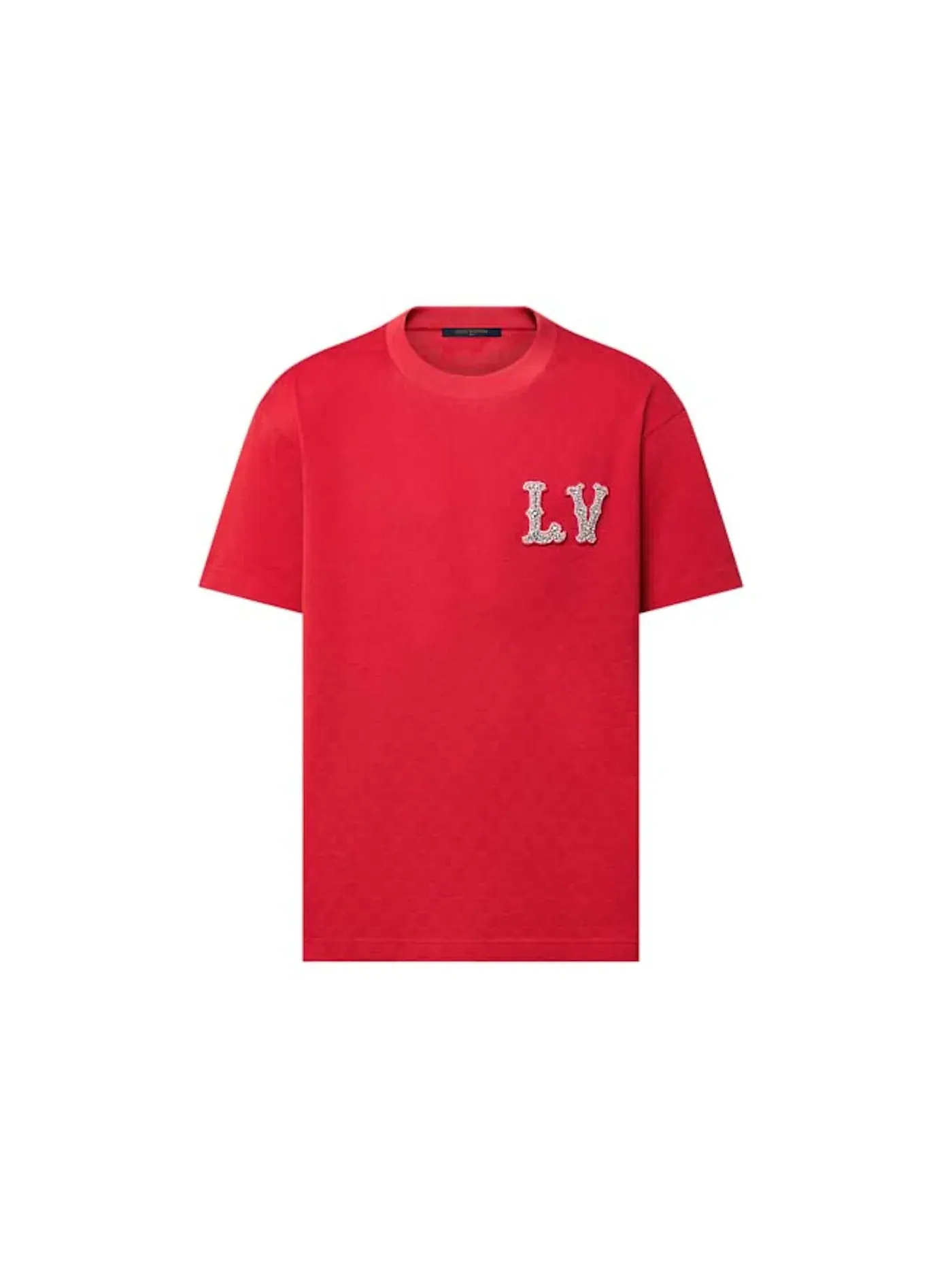 Мужская футболка с принтом T-Shirt with Embroidered LV Patch Louis Vuitton — изображение 1 из 1, яркий красный