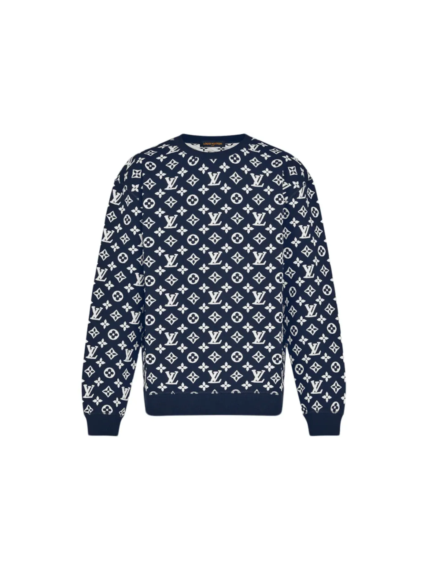 Мужской свитшот с жаккардовым принтом Crewneck Louis Vuitton — изображение 1 из 1, синий/белый