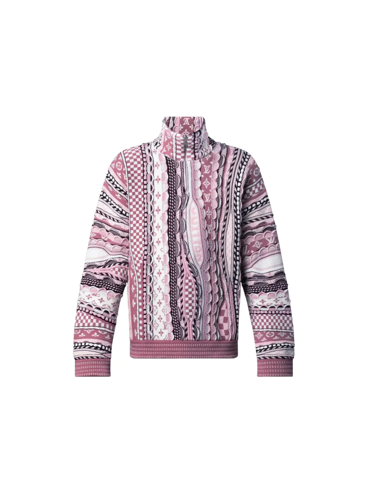 Мужской пуловер с принтом Louis Vuitton x Nigo Half-Zip Pullover Louis Vuitton — изображение 1 из 1, бледный розовый