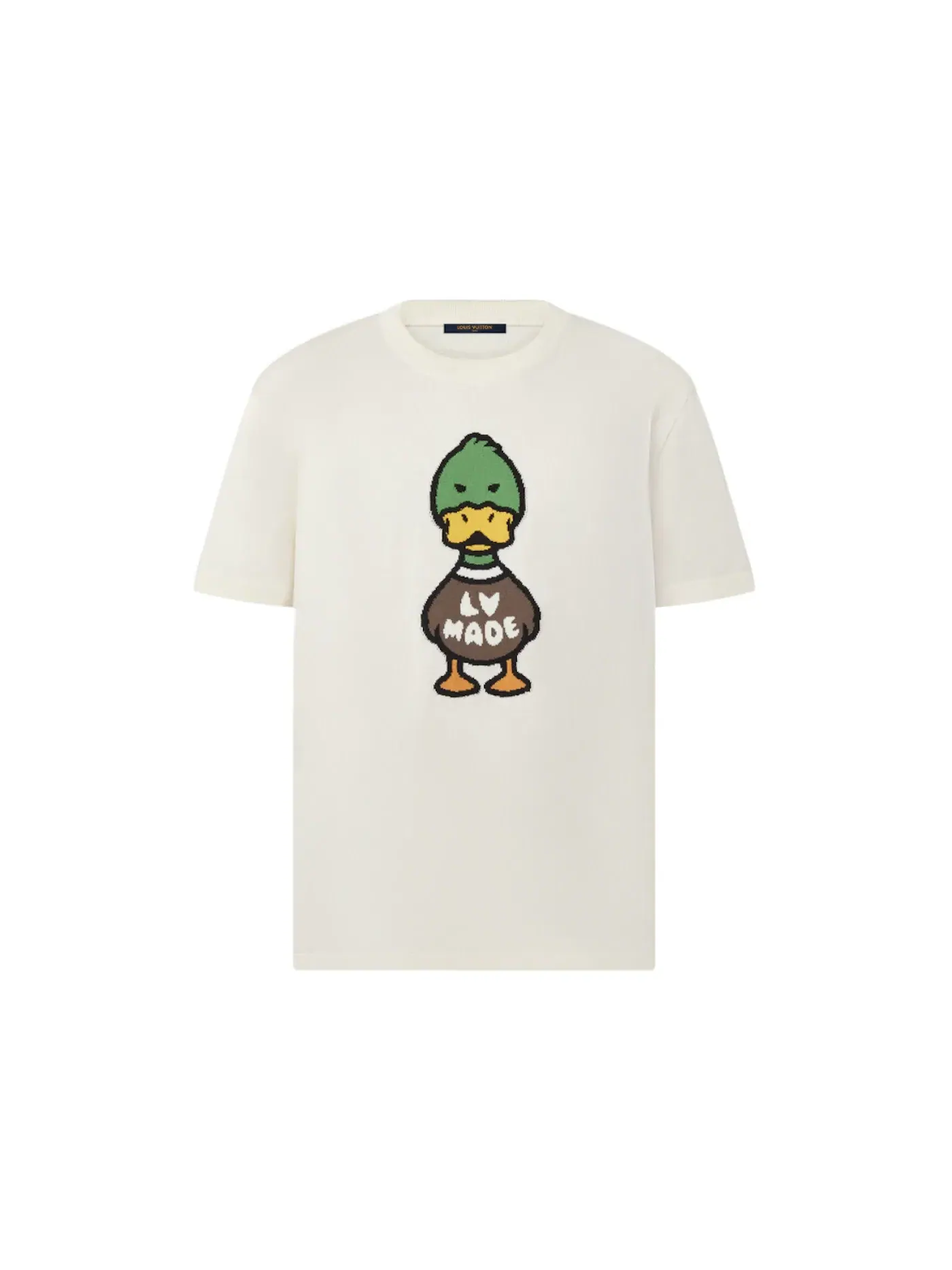 Мужской свитшот с принтом Louis Vuitton x Nigo Intarsia Jacquard Duck Short-Sleeved Crewneck — изображение 1 из 1, белый