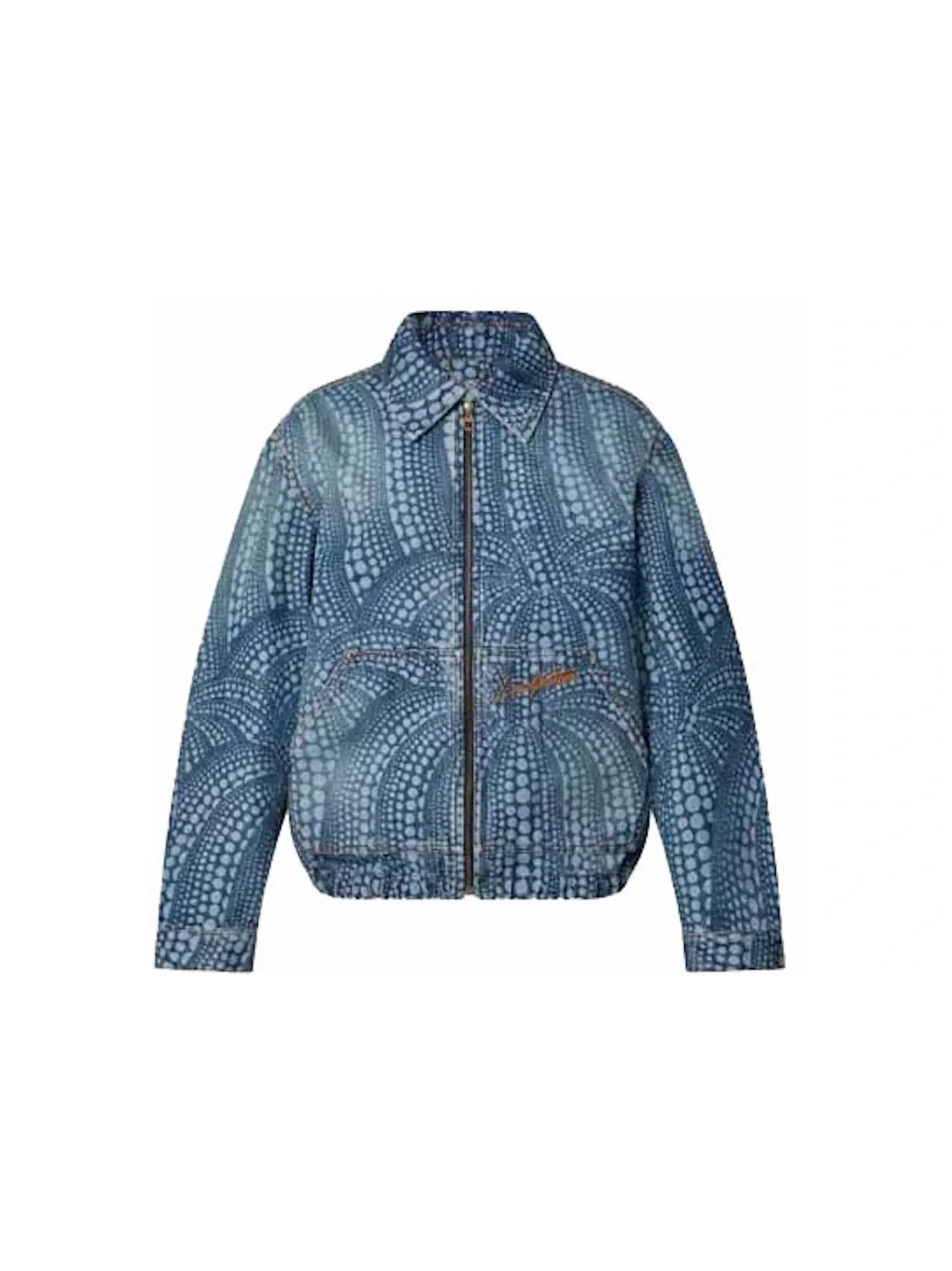 Мужская джинсовая куртка с принтом Louis Vuitton x Yayoi Kusama All-Over Pumpkin Brand-Embroidered Denim Jacket, синий
