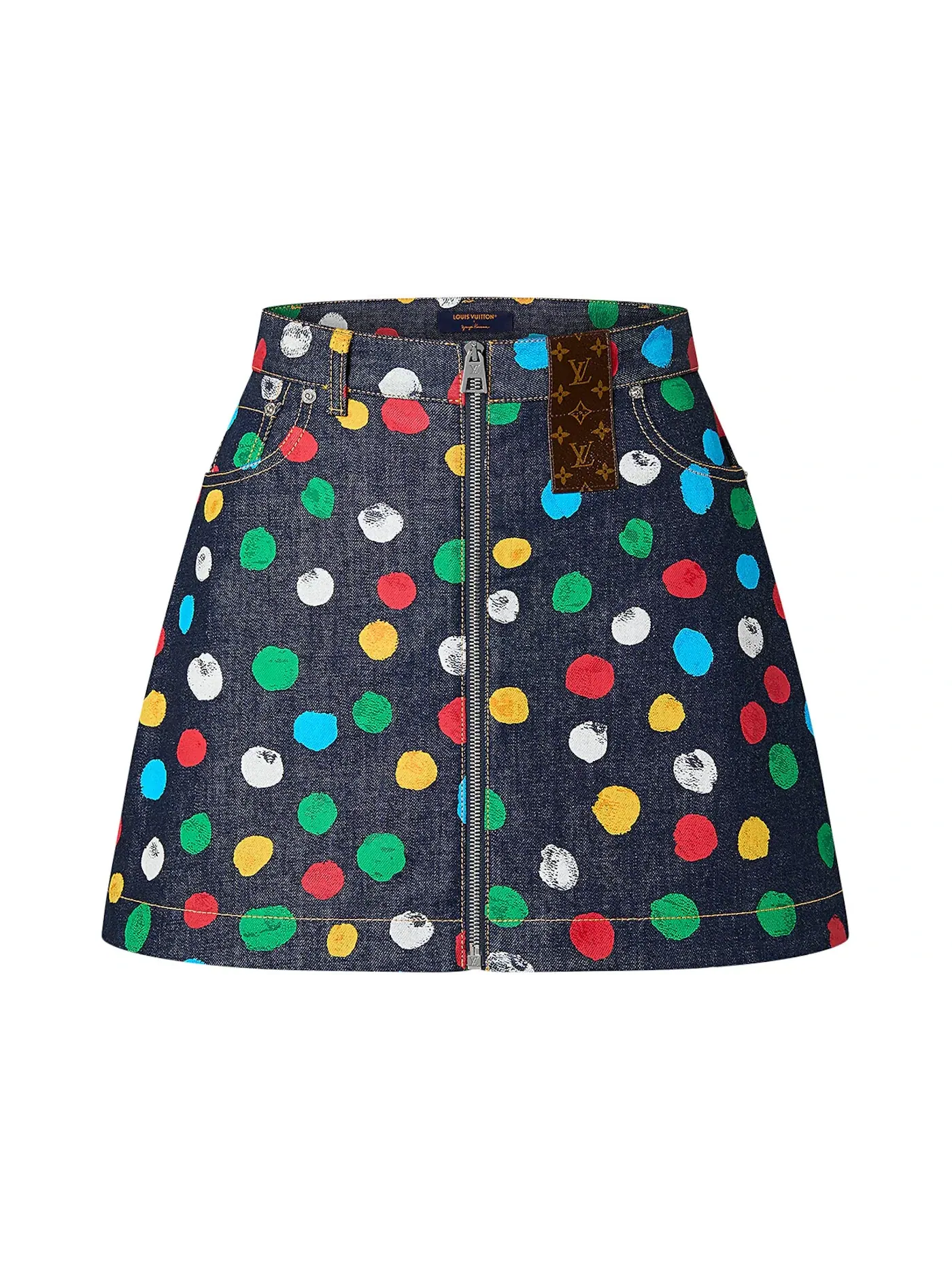 Женская мини-юбка с принтом Louis Vuitton x Yayoi Kusama Painted Dots Denim Mini Skirt — изображение 1 из 2, индиго/синий
