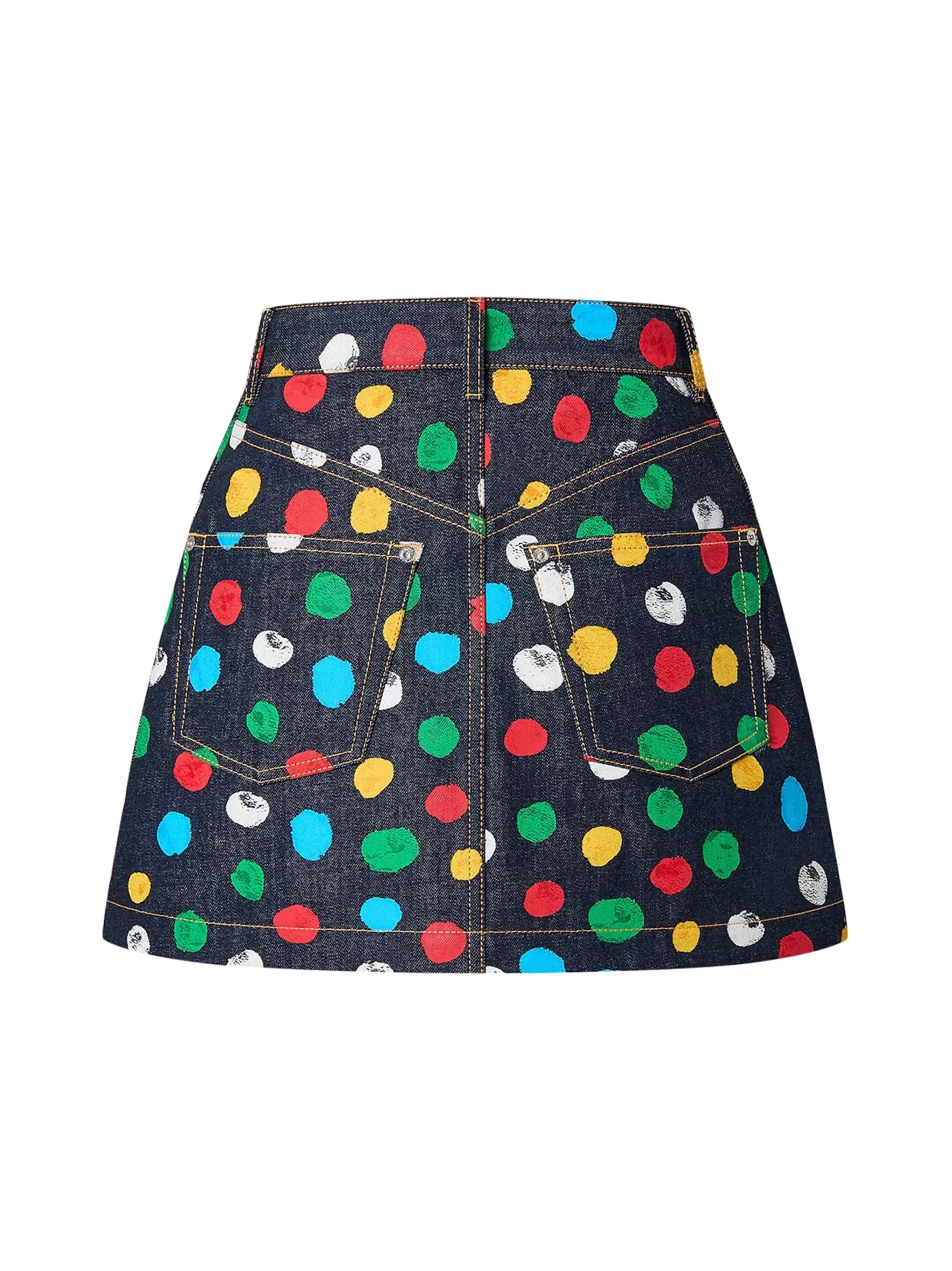 Женская мини-юбка с принтом Louis Vuitton x Yayoi Kusama Painted Dots Denim Mini Skirt — изображение 2 из 2, индиго/синий