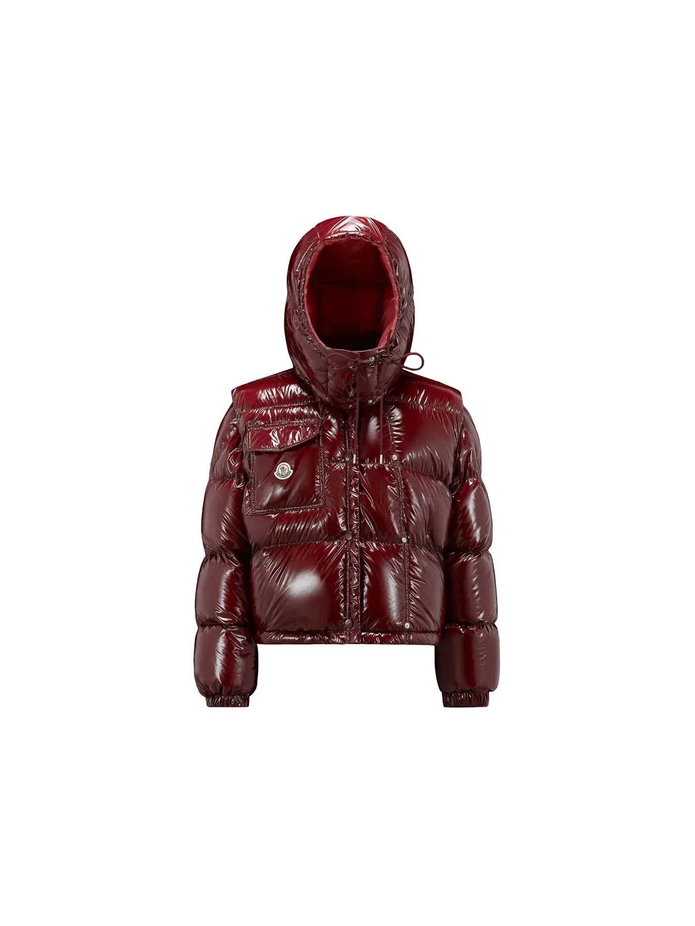 Женская короткая пуховая куртка с принтом Karakorum Moncler — изображение 1 из 1, бордовый
