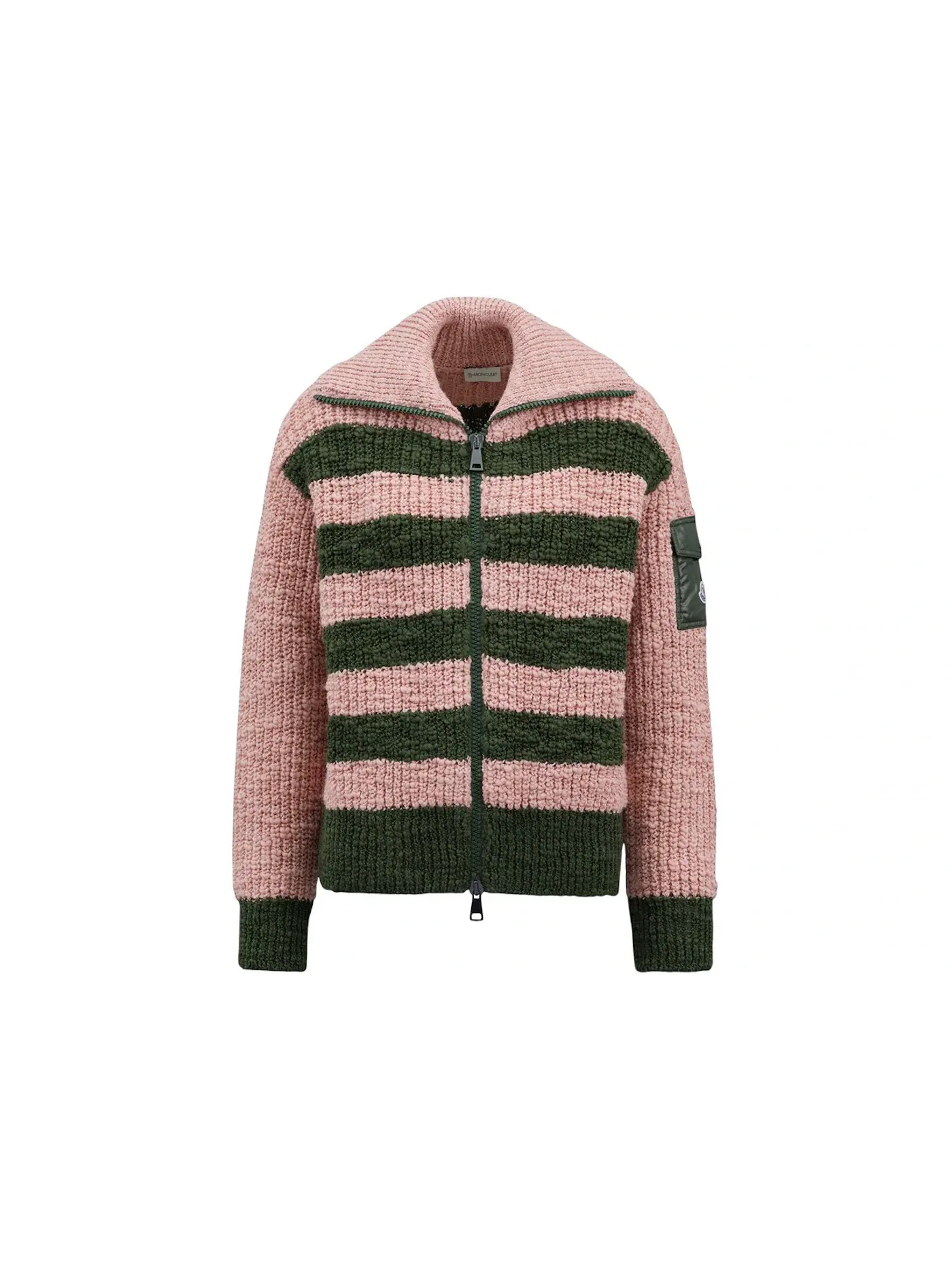 Женский кардиган с воротником-стойкой и полосками Moncler — изображение 1 из 2, розовый/зеленый