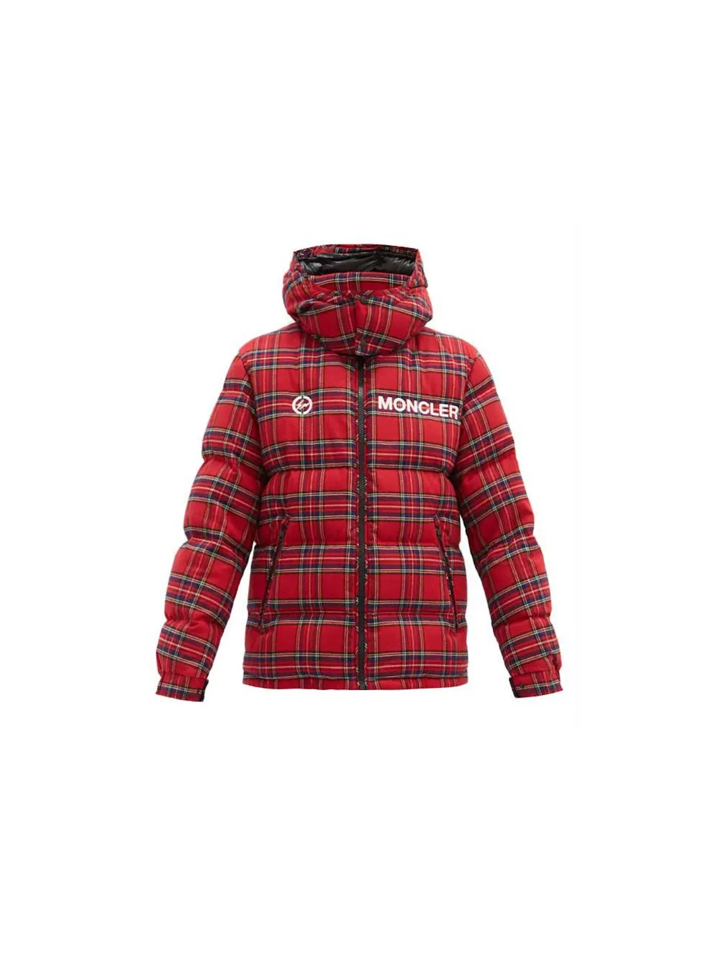 Мужская стеганая куртка с принтом Moncler x Fragment Mayak Oversized Tartan-Flannel Quilted Down Jacket Red, красный