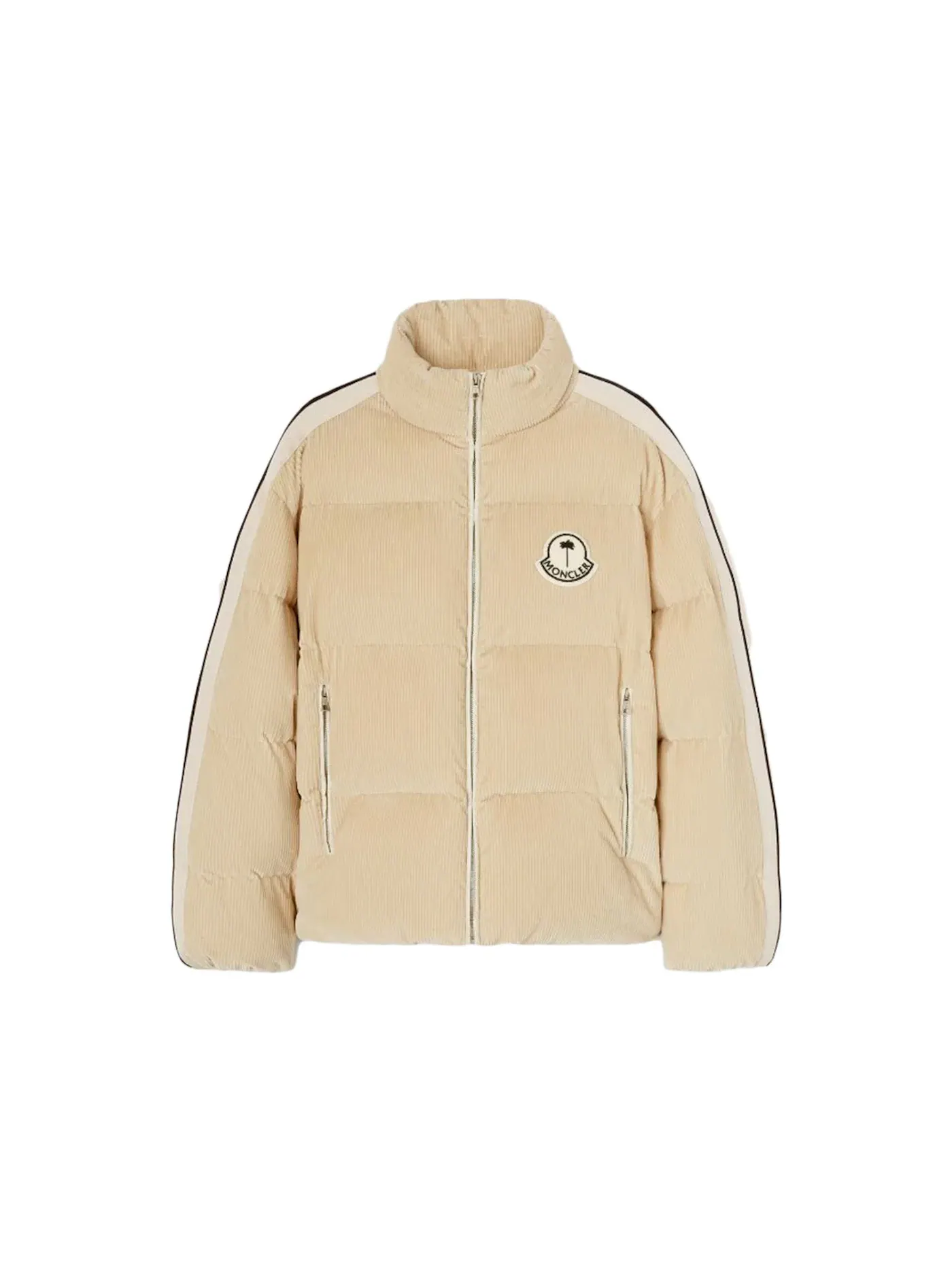 Унисекс пуховик с принтом Moncler x Palm Angels Abrolhos Down Jacket — изображение 1 из 2, бежевый белый