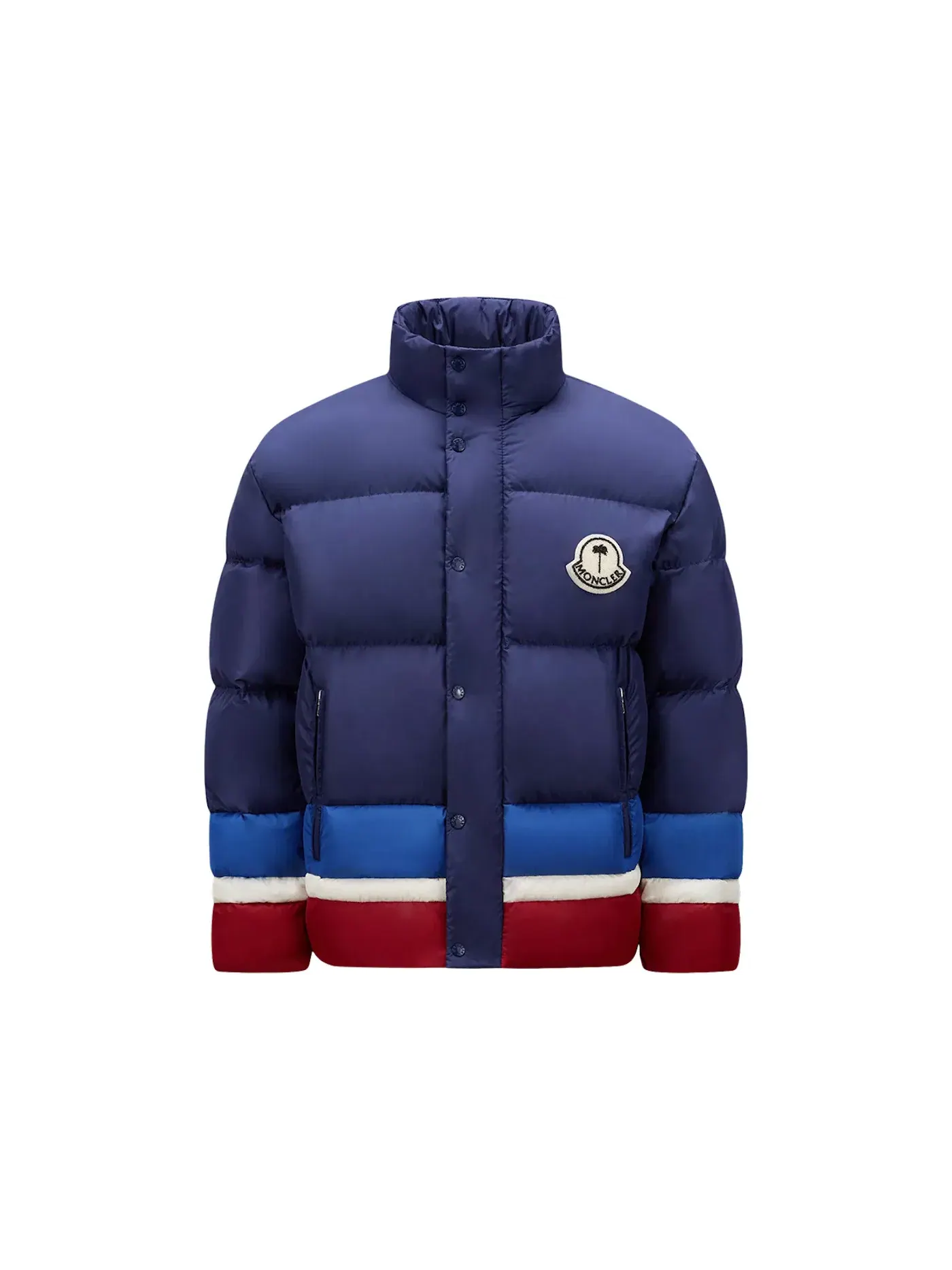 Мужская короткая пуховая куртка с принтом Denneny Short Down Jacket Moncler — изображение 1 из 2, синий/бордовый/белый