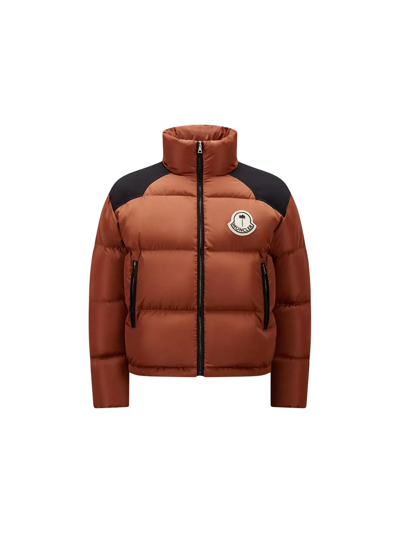 Мужская короткая пуховая куртка с принтом Moncler x Palm Angels Nevin Short Down Jacket — изображение 1 из 2, коричневый