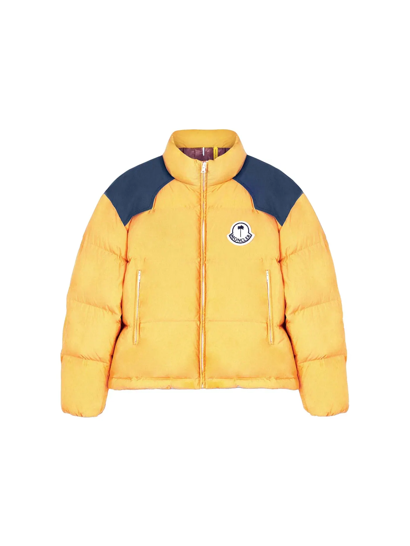 Мужская куртка-пуховик короткая с принтом Moncler x Palm Angels Nevis — изображение 1 из 1, желтый синий