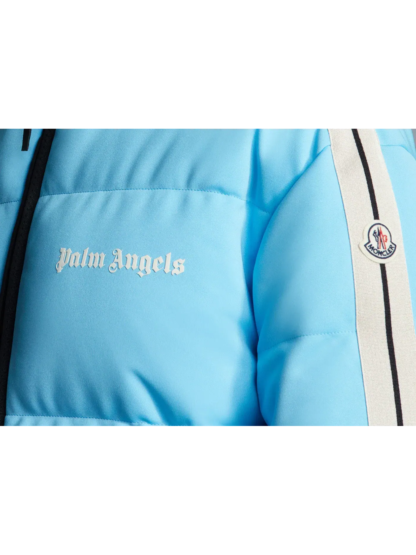 Мужская короткая пуховая куртка с контрастной вставкой Moncler x Palm Angels Rodman — изображение 2 из 2, светлый синий белый