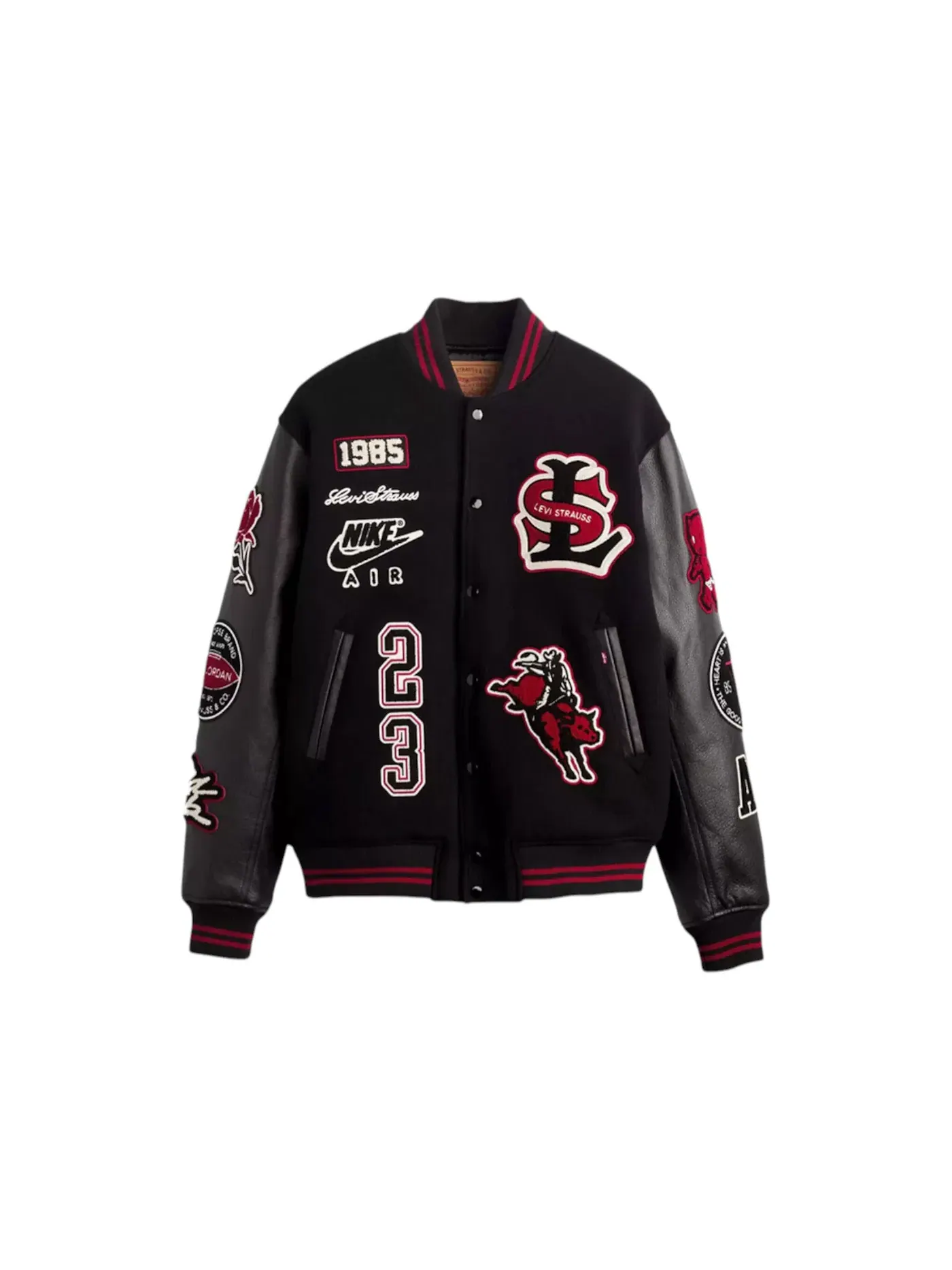 Мужская куртка с принтом Nike Jordan x Levis Varsity Jacket — изображение 1 из 2, черный
