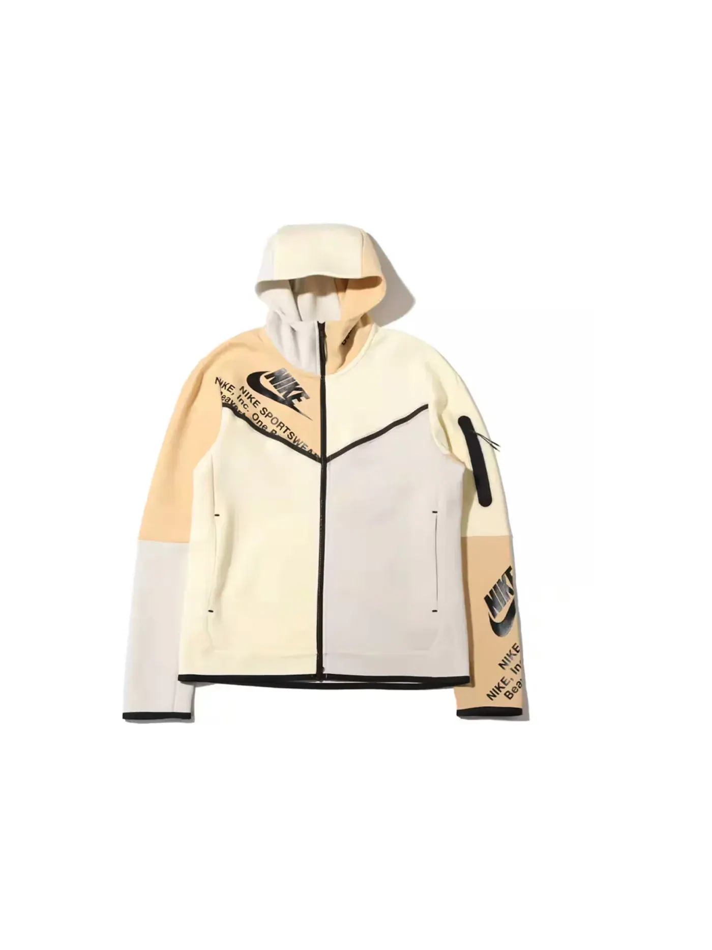 Мужская худи с капюшоном на молнии Nike Sportswear Tech Fleece Printed Full-Zip Hoodie — изображение 1 из 1, светлый///черный