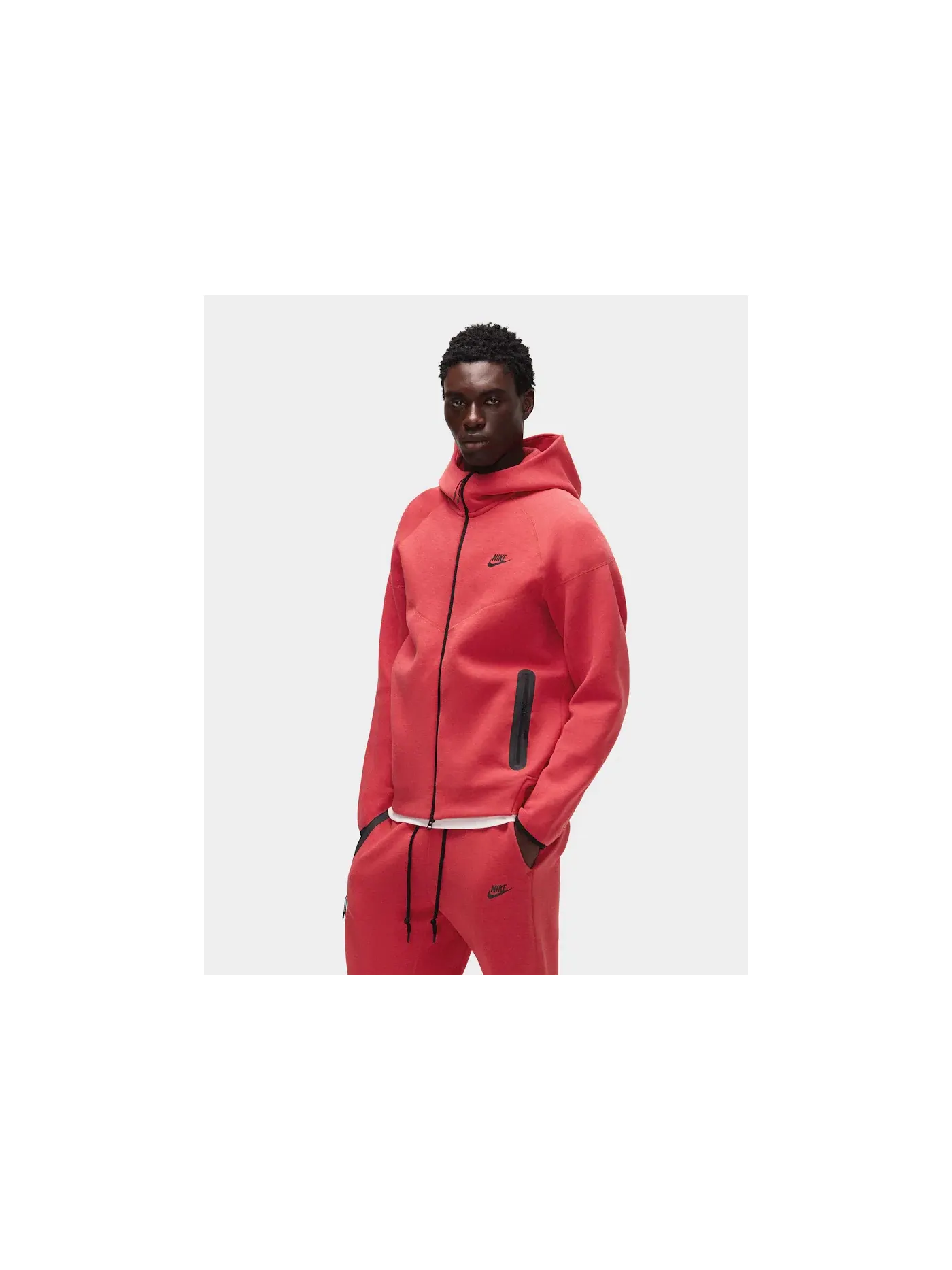 Мужской худи с полной застежкой-молнией Nike Sportswear Tech Fleece Windrunner — изображение 3 из 5, светлый красный/черный