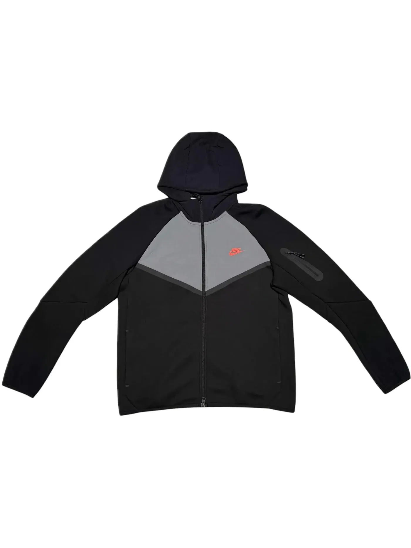 Мужская худи с капюшоном и молнией Tech Fleece Windrunner Nike — изображение 1 из 1, черный/серый/яркий
