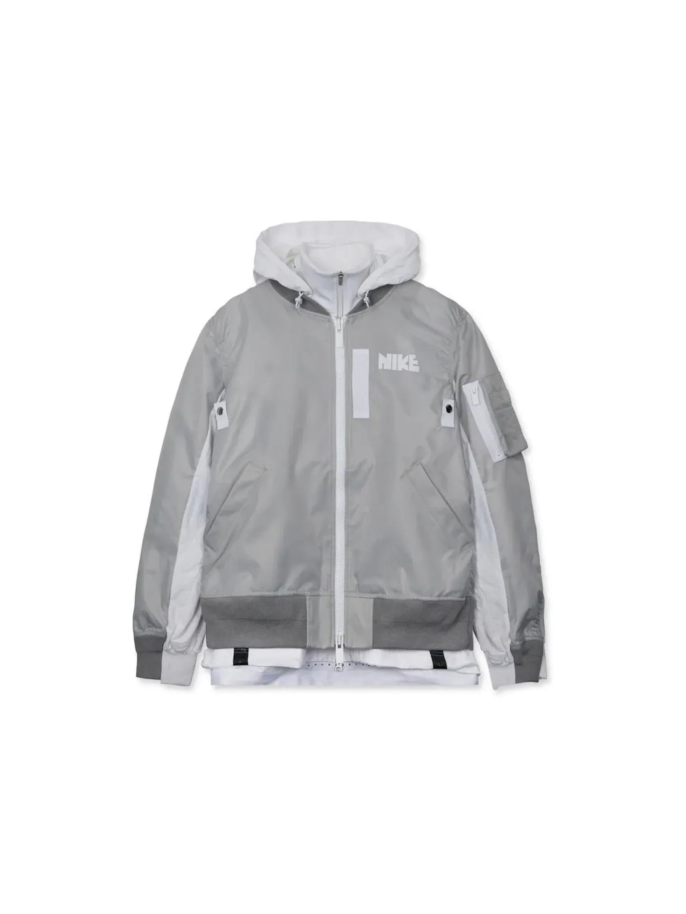 Женская куртка-бомбер с многослойным дизайном Layered Bomber Jacket Nike — изображение 1 из 2, серый