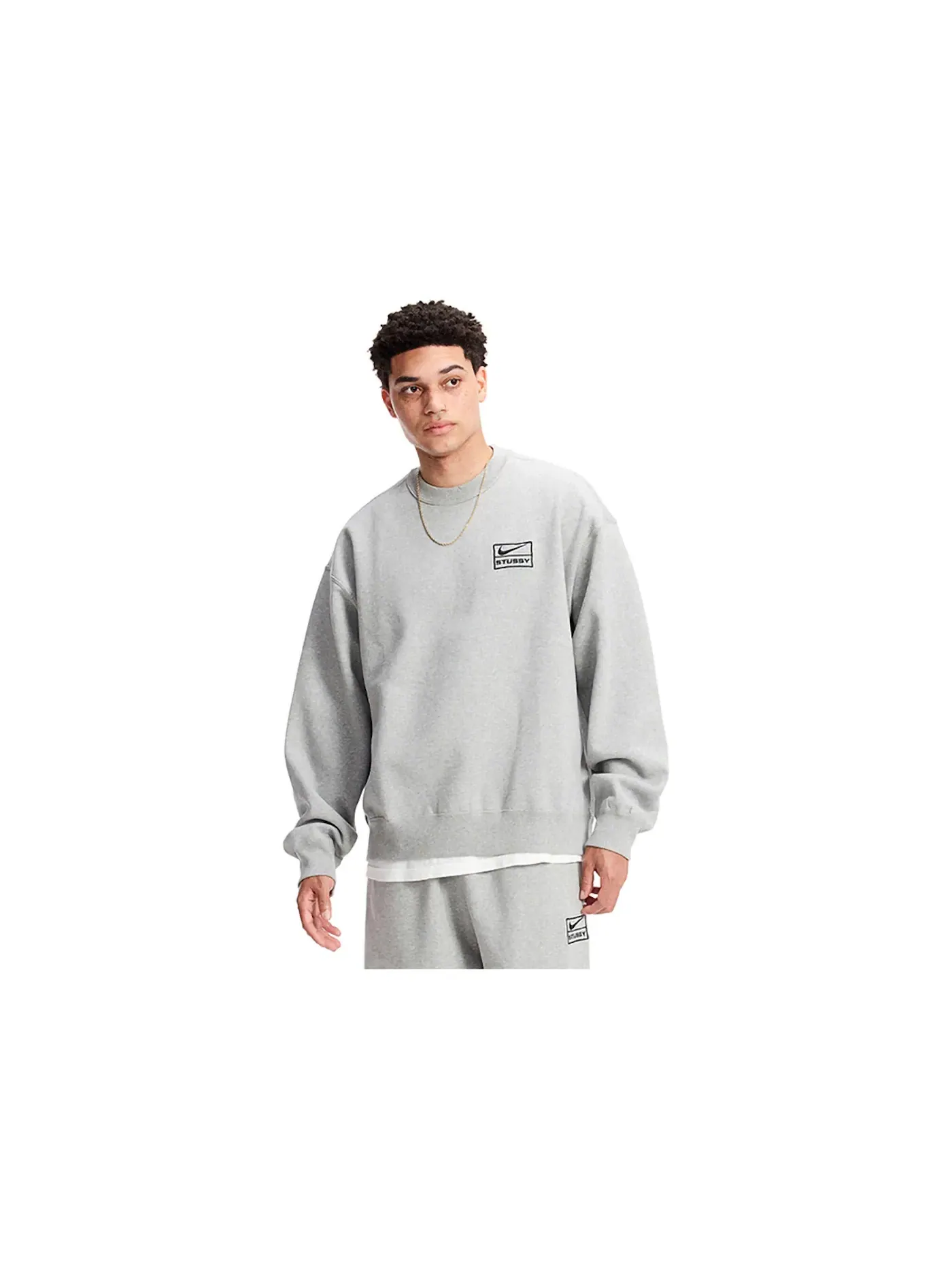 Мужской свитшот с вышивкой Crew Fleece Nike — изображение 3 из 4, серый