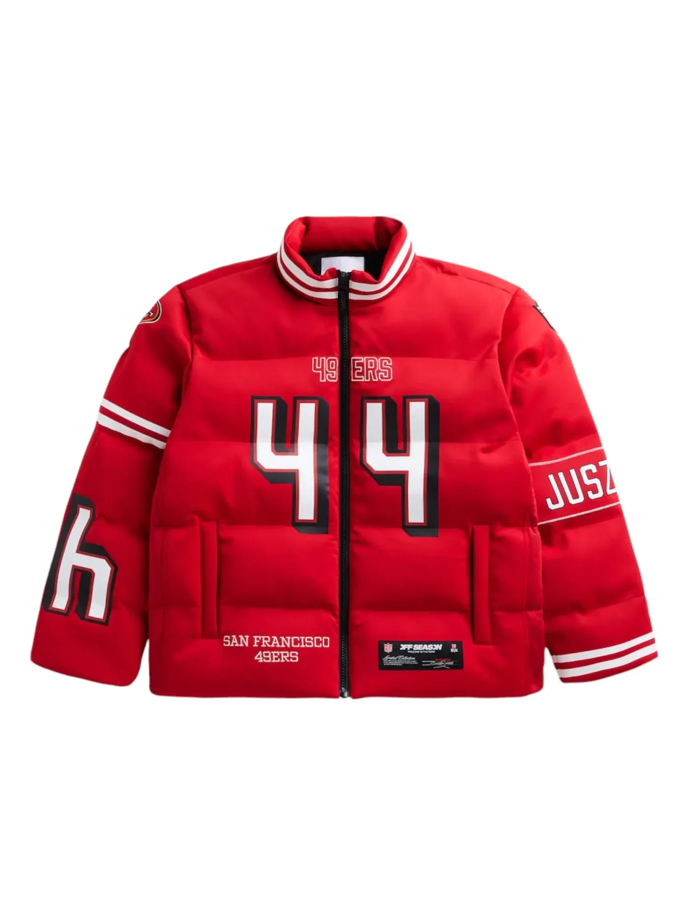 Унисекс пуховик с принтом Off Season x NFL Kyle Juszczyk San Francisco 49ers Player Puffer Jacket