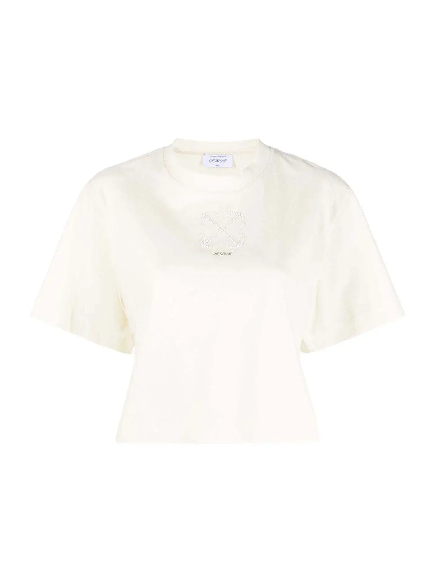 Женская футболка с принтом Arrows-Motif Embellished Cropped T-shirt OFF-WHITE — изображение 1 из 1, слоновая кость белый