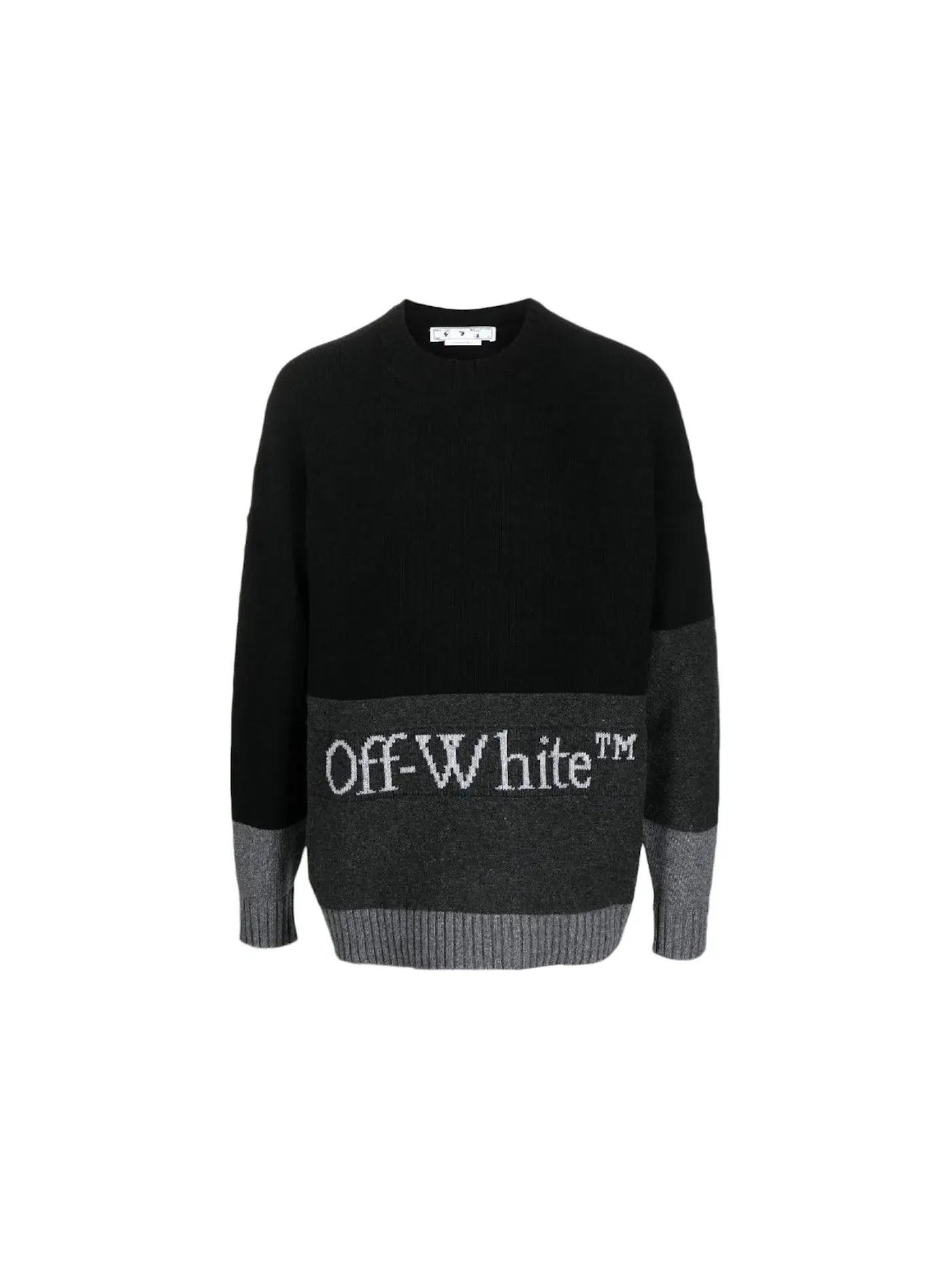 Мужской свитер с принтом Blocked Intarsia-Logo OFF-WHITE — изображение 1 из 1, черный/серый