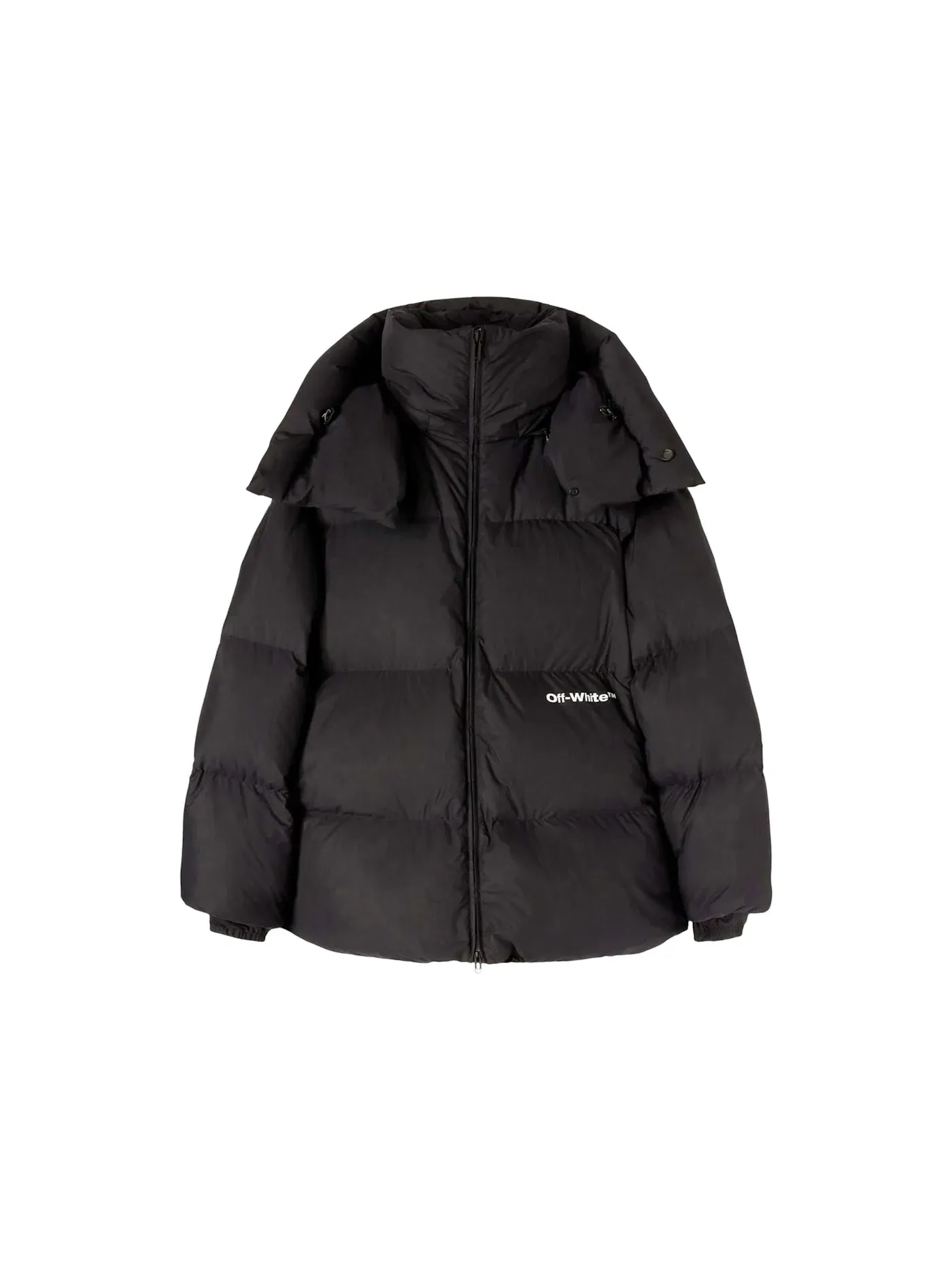 Мужская куртка-пуховик с капюшоном Puffer OFF-WHITE — изображение 1 из 1, черный/белый