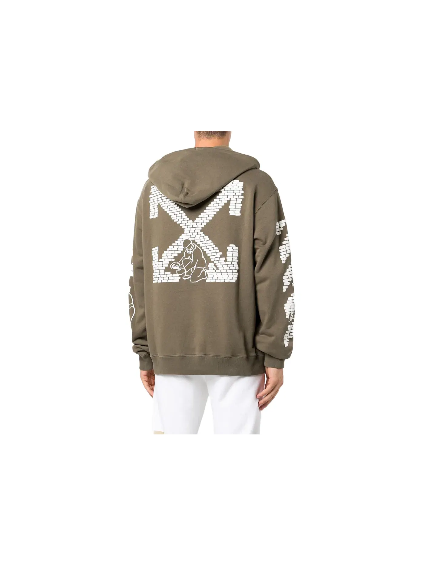 Мужской худи с принтом Bricks-Print Drop-Shoulder OFF-WHITE — изображение 2 из 2, зеленый