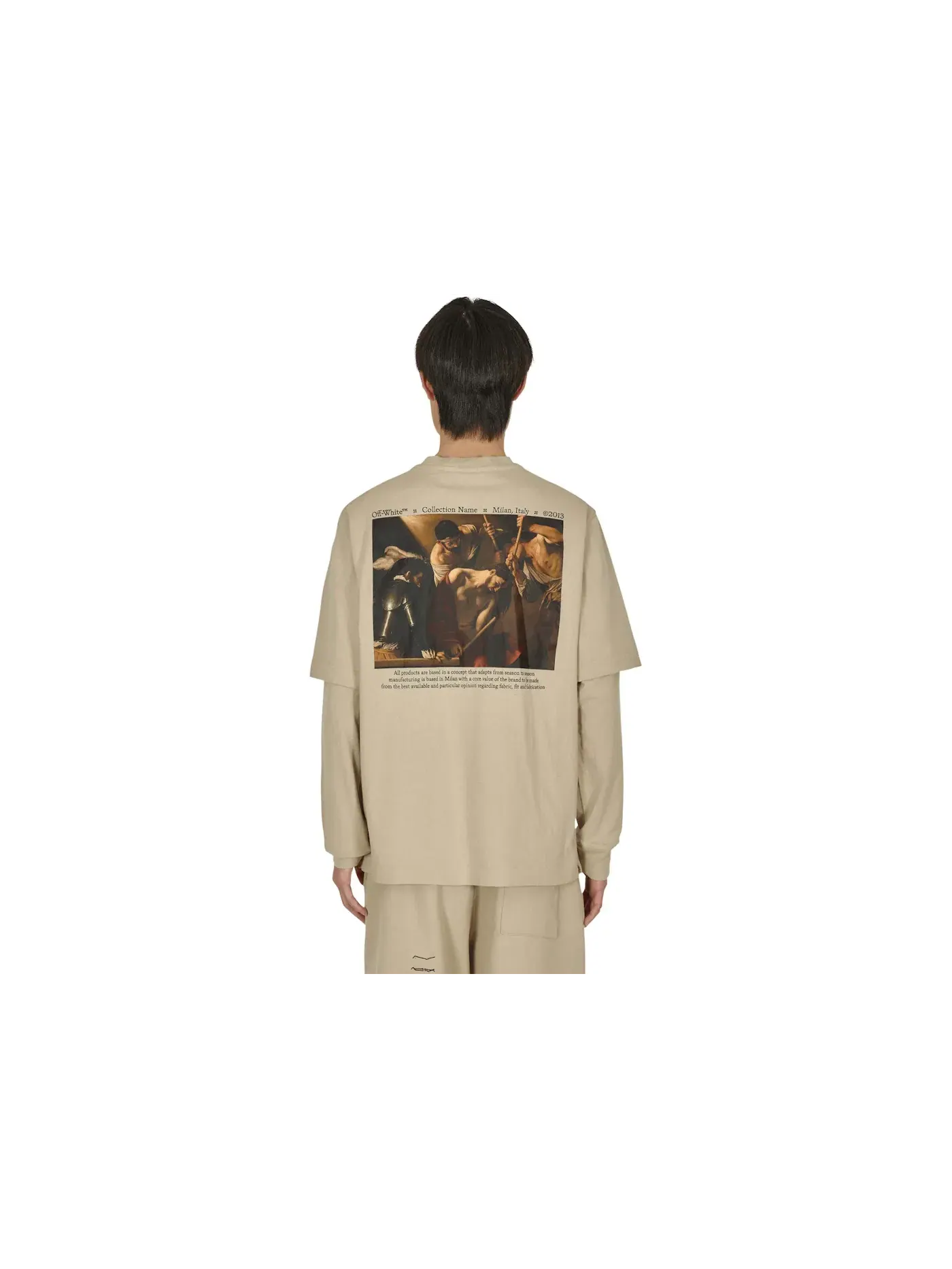 Мужская футболка с длинным рукавом с принтом Caravag Arrow Logo OFF-WHITE — изображение 2 из 2, бежевый