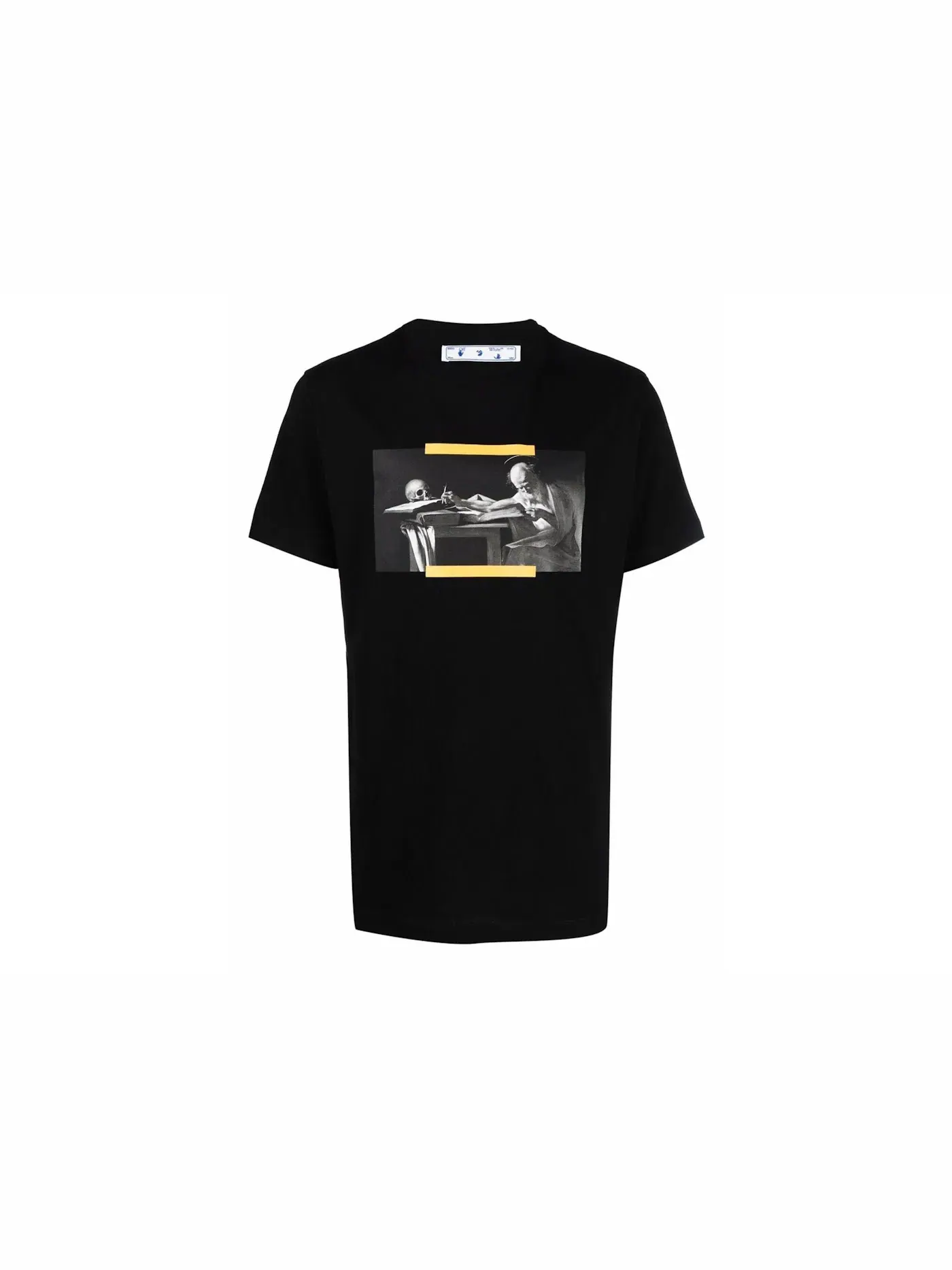 Мужская футболка с принтом Caravaggio Saint Jerome Writing Hands Off Logo OFF-WHITE — изображение 1 из 2, черный/желтый