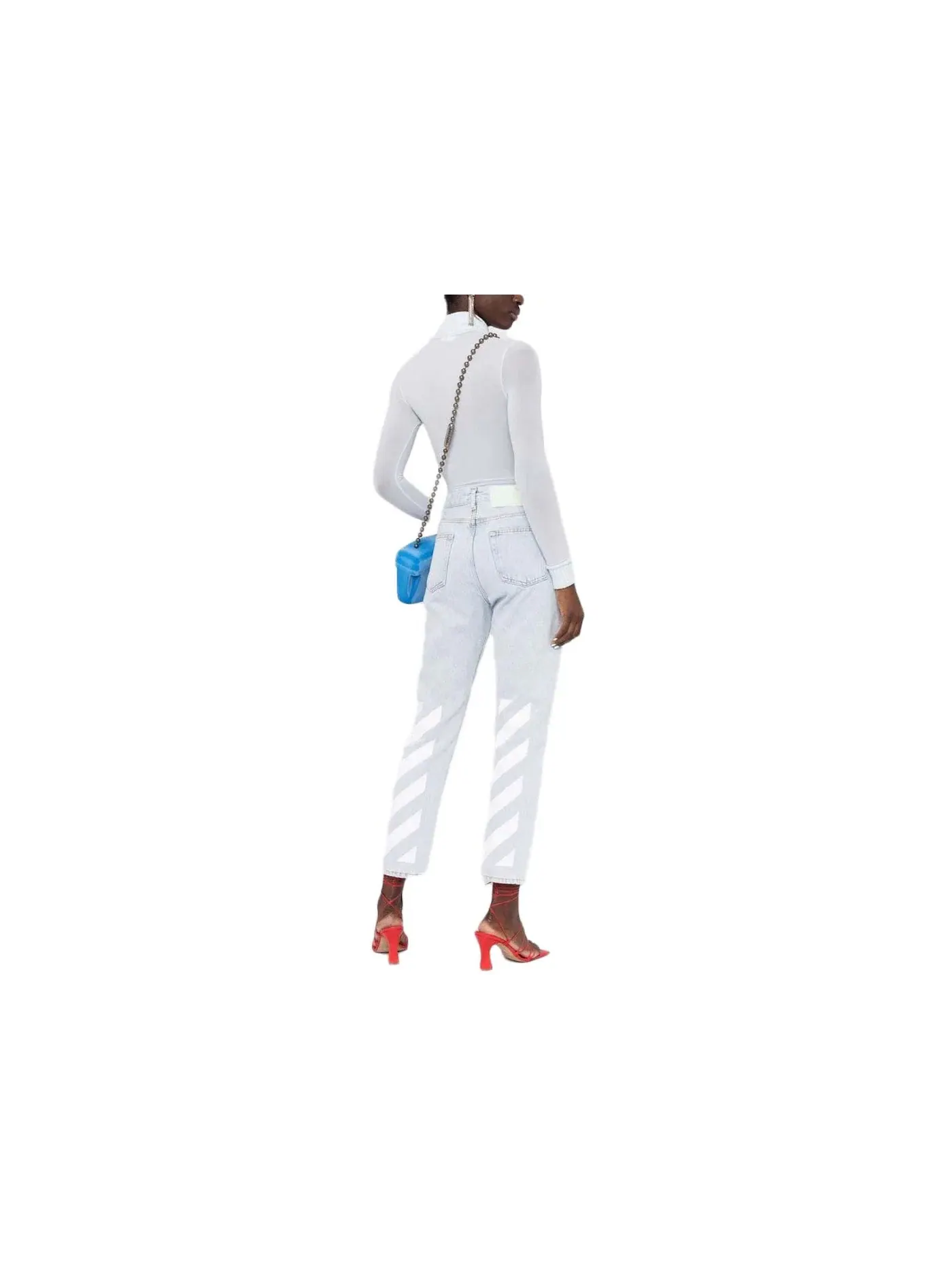 Женские джинсы прямого кроя с диагональным принтом OFF-WHITE — изображение 2 из 2, светлый белый