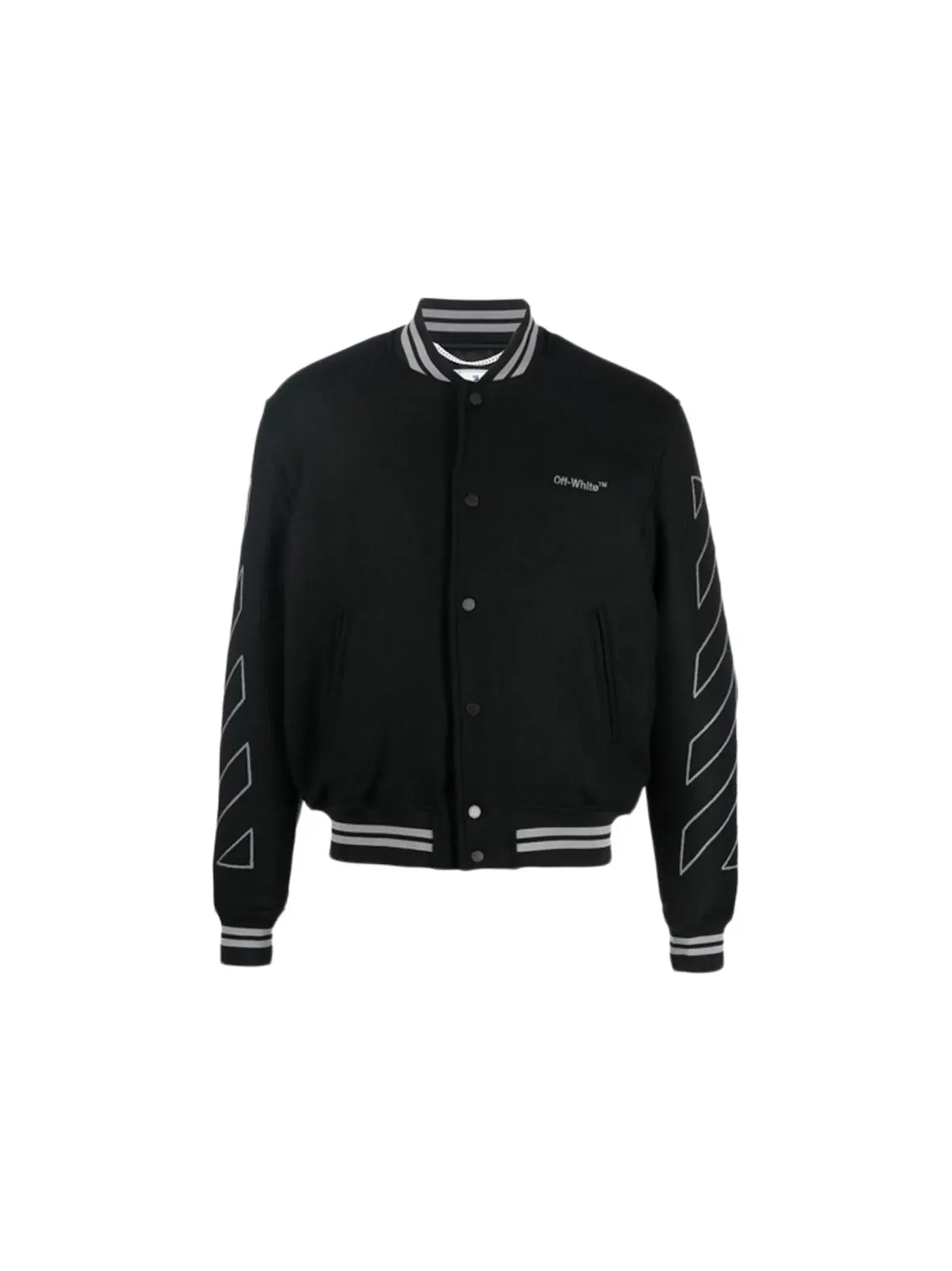 Мужская куртка-бомбер с принтом Diagonal Outline Logo-Embroidered Wool OFF-WHITE — изображение 1 из 2, черный