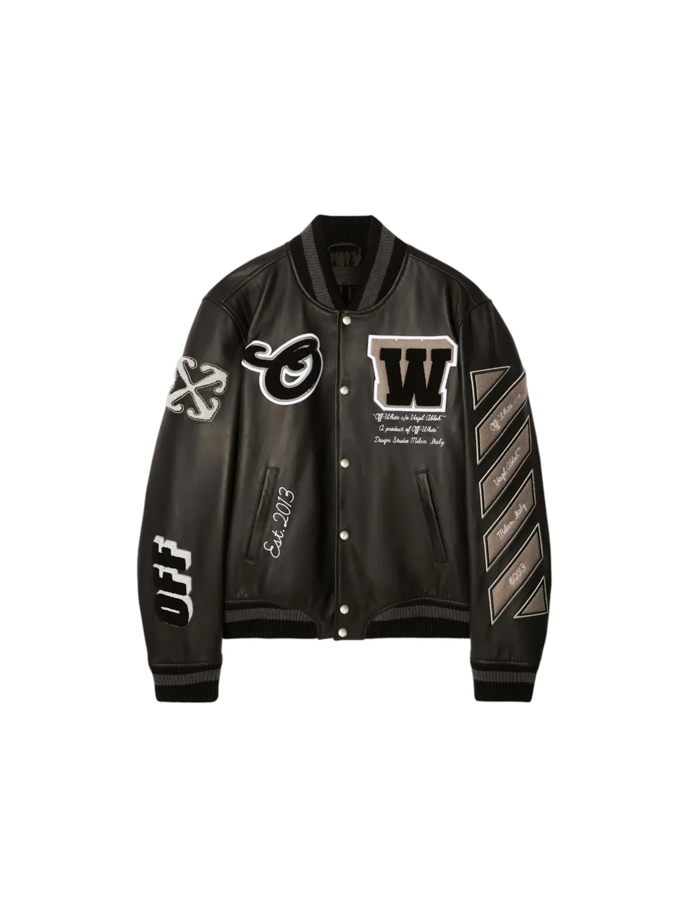 Мужская кожаная куртка-бомбер с принтом OFF-WHITE — изображение 1 из 1, черный
