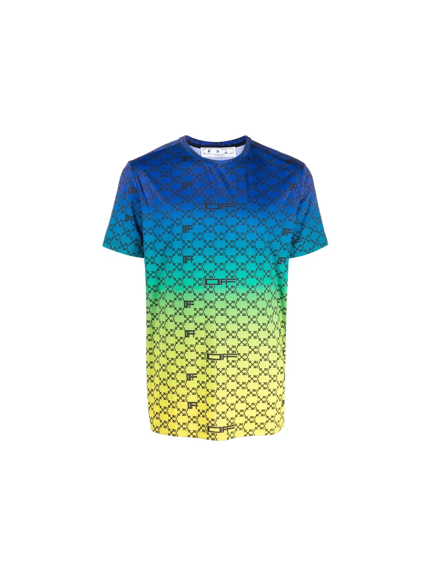 Мужская футболка с принтом OFF-WHITE Iridescent All Over Arrows Monogram T-Shirt — изображение 1 из 2, синий/желтый/черный