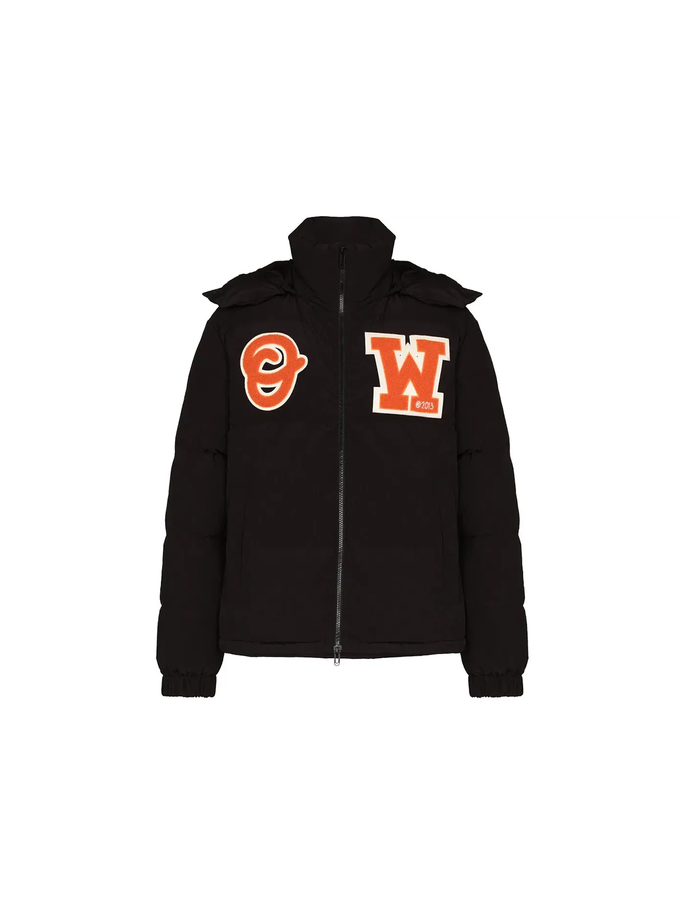 Мужская куртка-пуховик с логотипом OFF-WHITE Logo Patch Puffer Jacket — изображение 1 из 1, черный/оранжевый