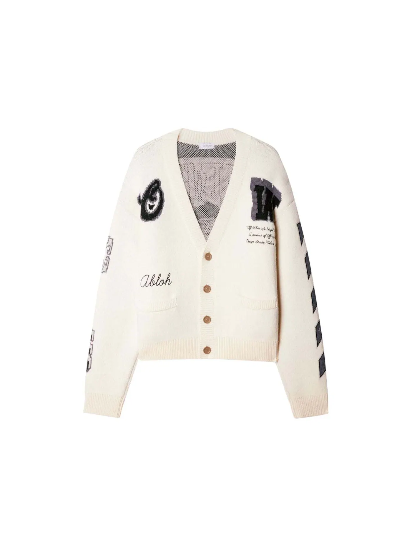 Мужской кардиган шерстяной Moon Vars OFF-WHITE — изображение 1 из 2, кремовый белый/черный
