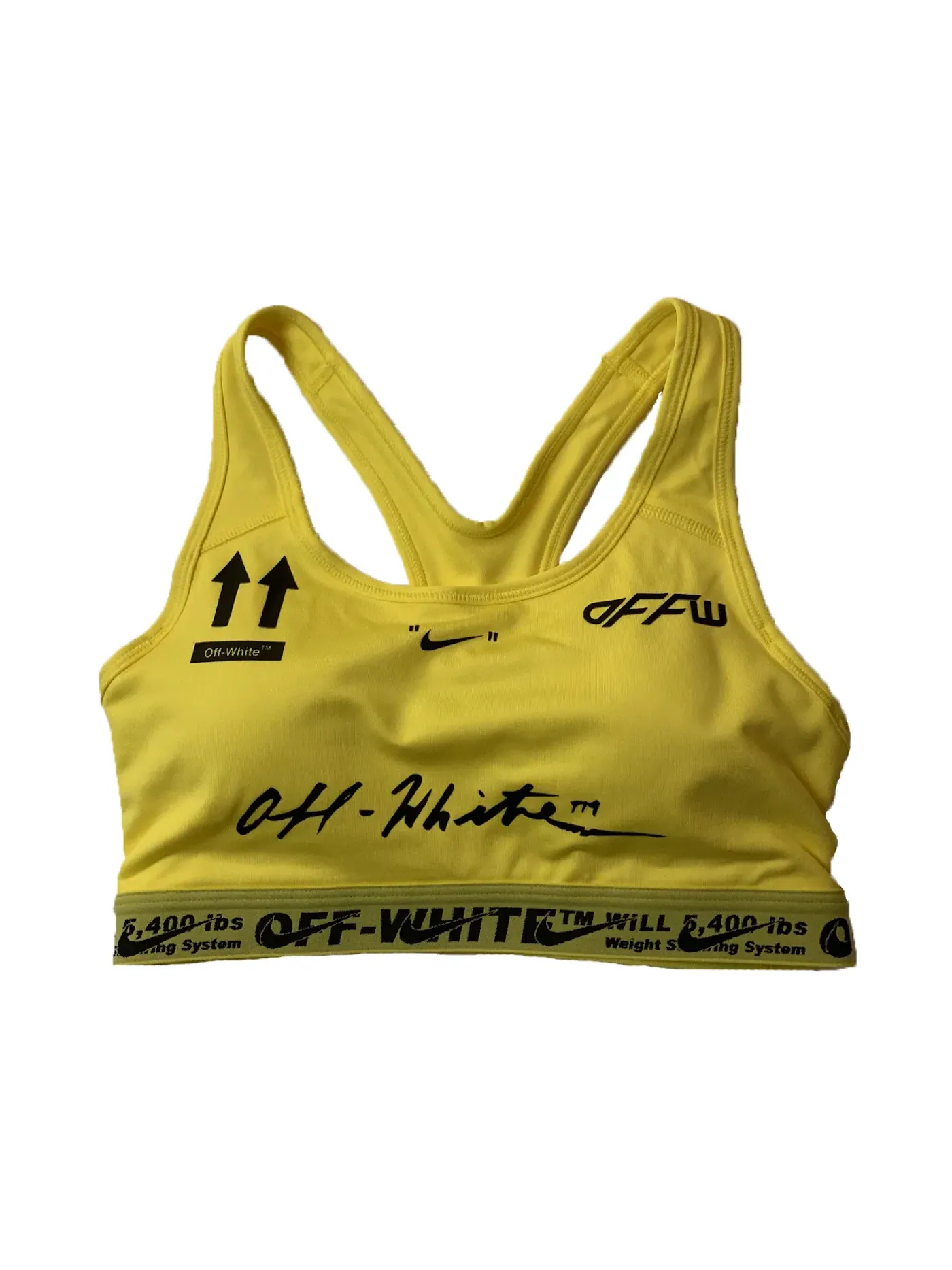 Женский спортивный бюстгальтер желтый OFF-WHITE Nike — изображение 1 из 1