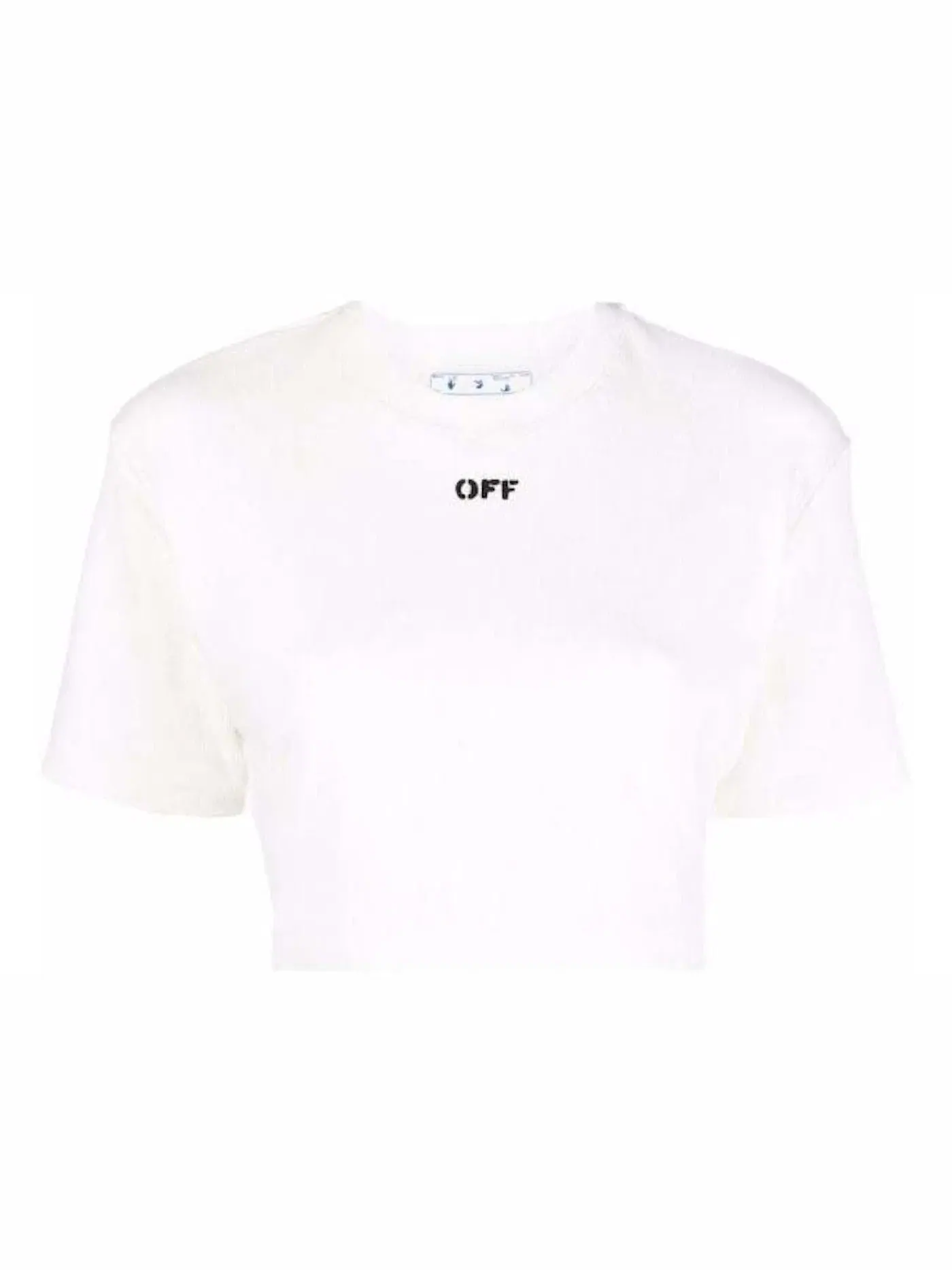 Женская футболка с воротником-стойкой OFF-WHITE Off Stamp Ribbed Cropped Tee — изображение 1 из 1, белый/черный