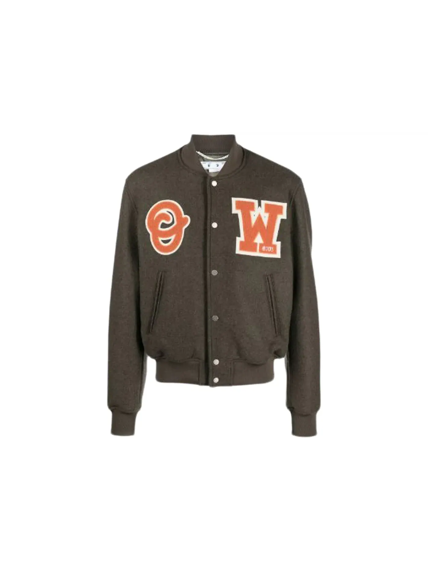 Мужская куртка-бомбер с патчем OFF-WHITE OW Patch Varsity Jacket — изображение 1 из 1, зеленый/оранжевый
