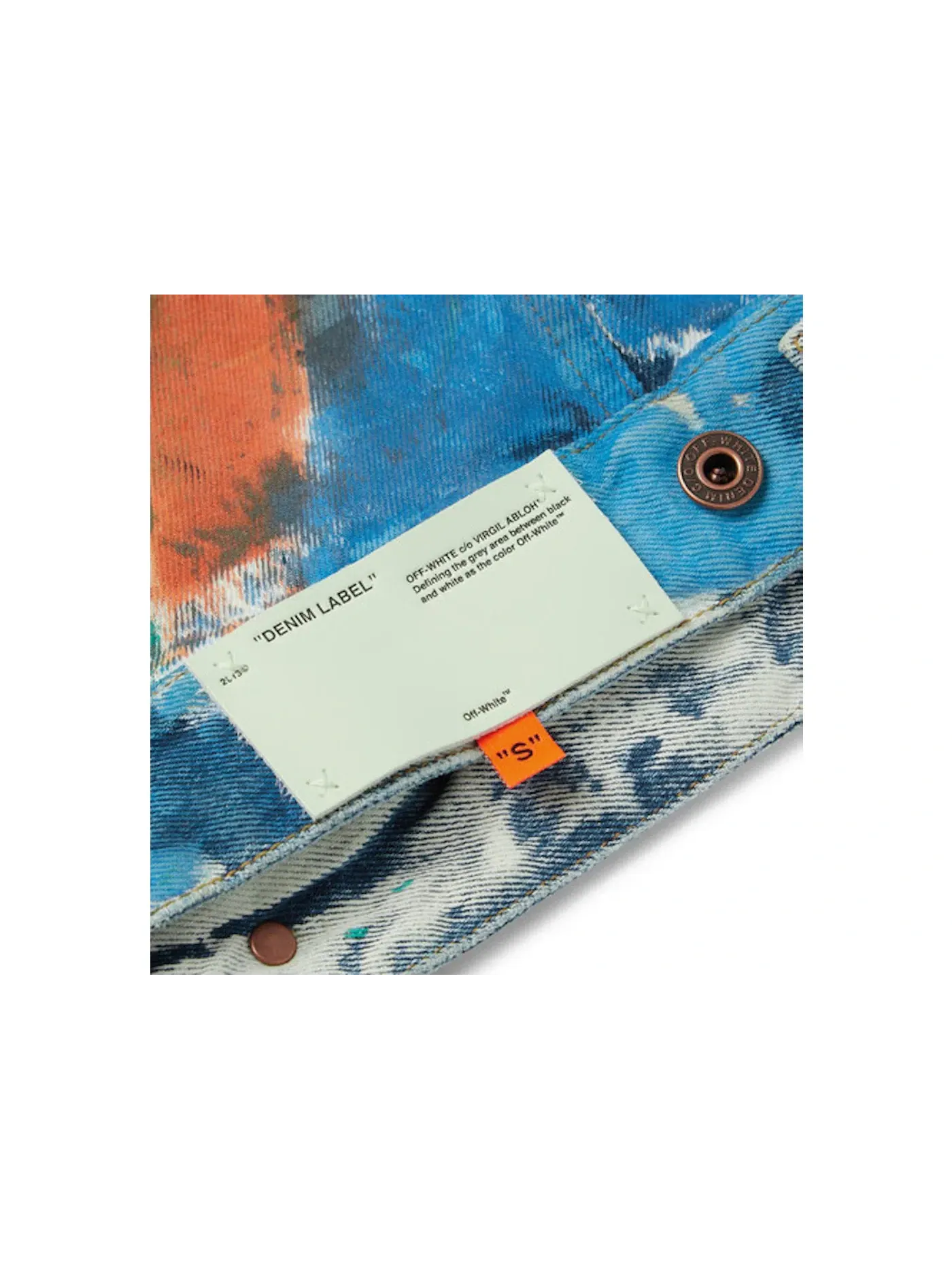 Мужская джинсовая куртка с потертостями и принтом OFF-WHITE — изображение 3 из 3, мульти