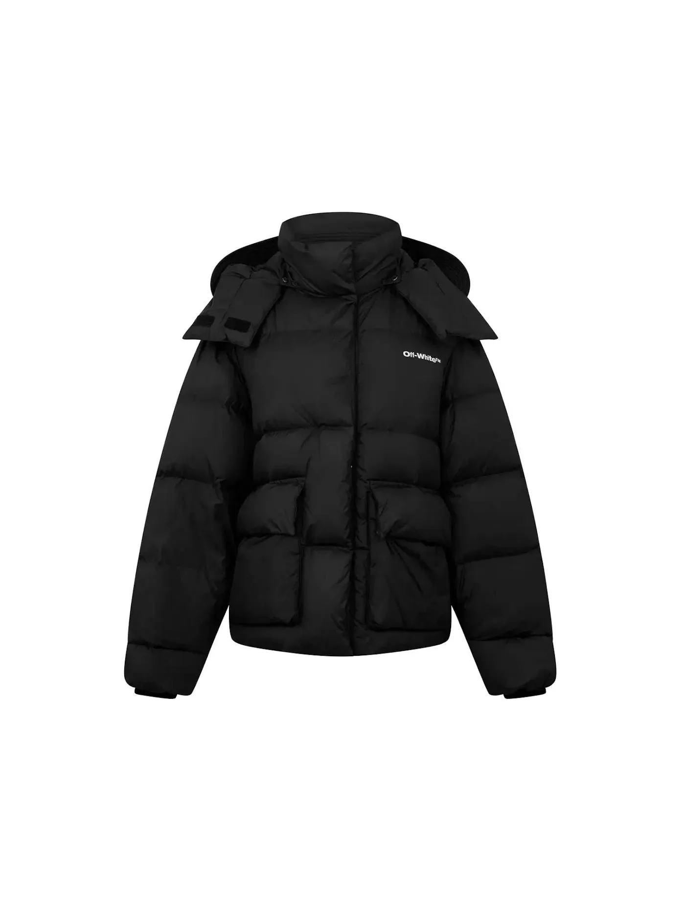 Мужское пуховое пальто с принтом Arrow Down OFF-WHITE — изображение 1 из 2, черный/белый