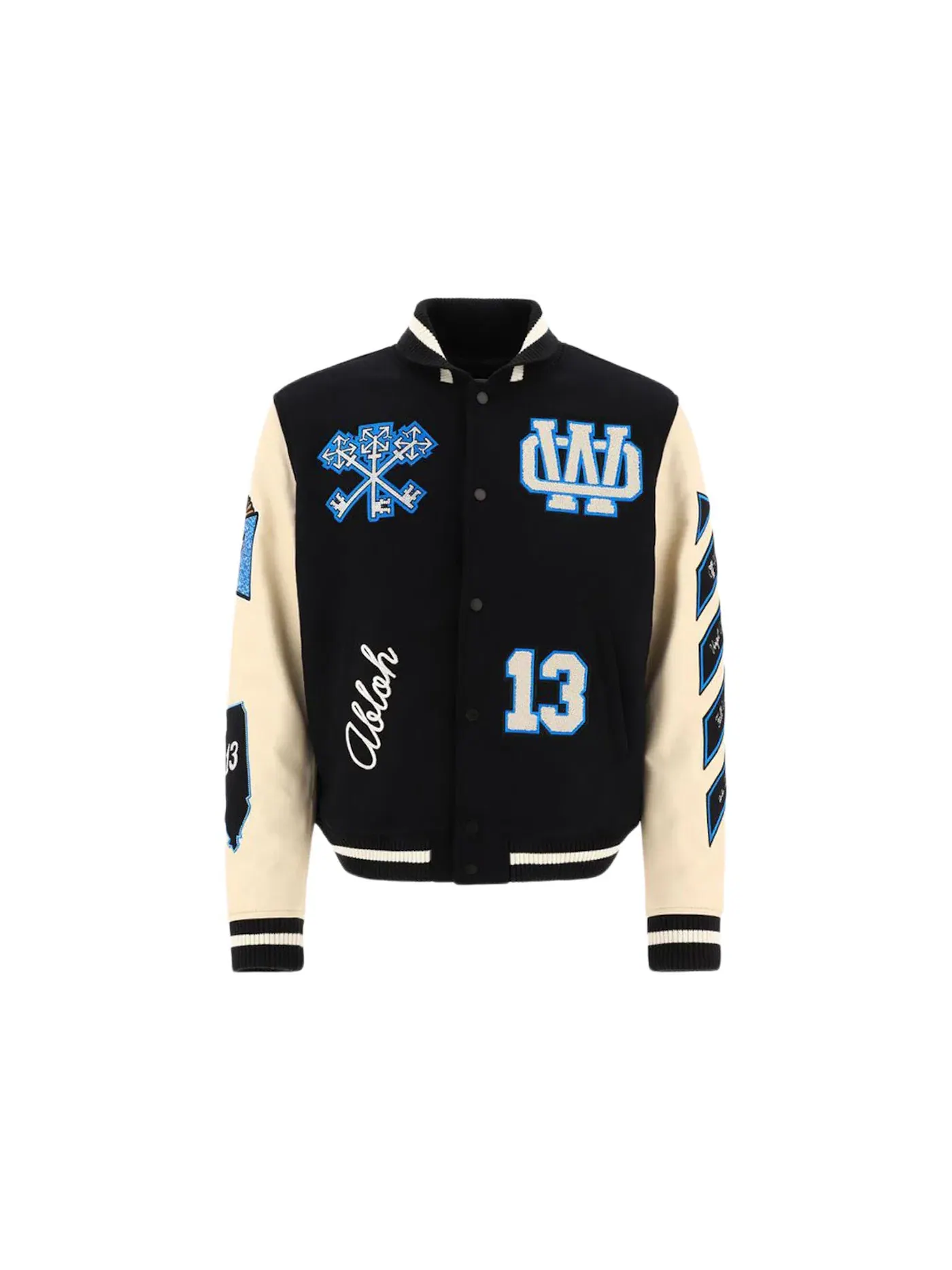 Мужская куртка-бомбер с нашивками Varsity Jacket OFF-WHITE — изображение 1 из 2, черный