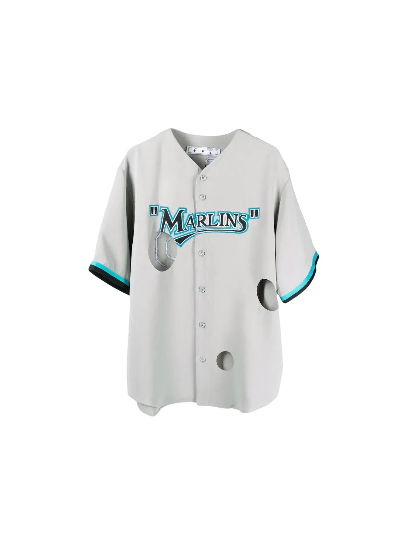 Мужская футболка с вырезами OFF-WHITE x MLB Miami Marlins Cut-Out Shirt — изображение 1 из 1, серый