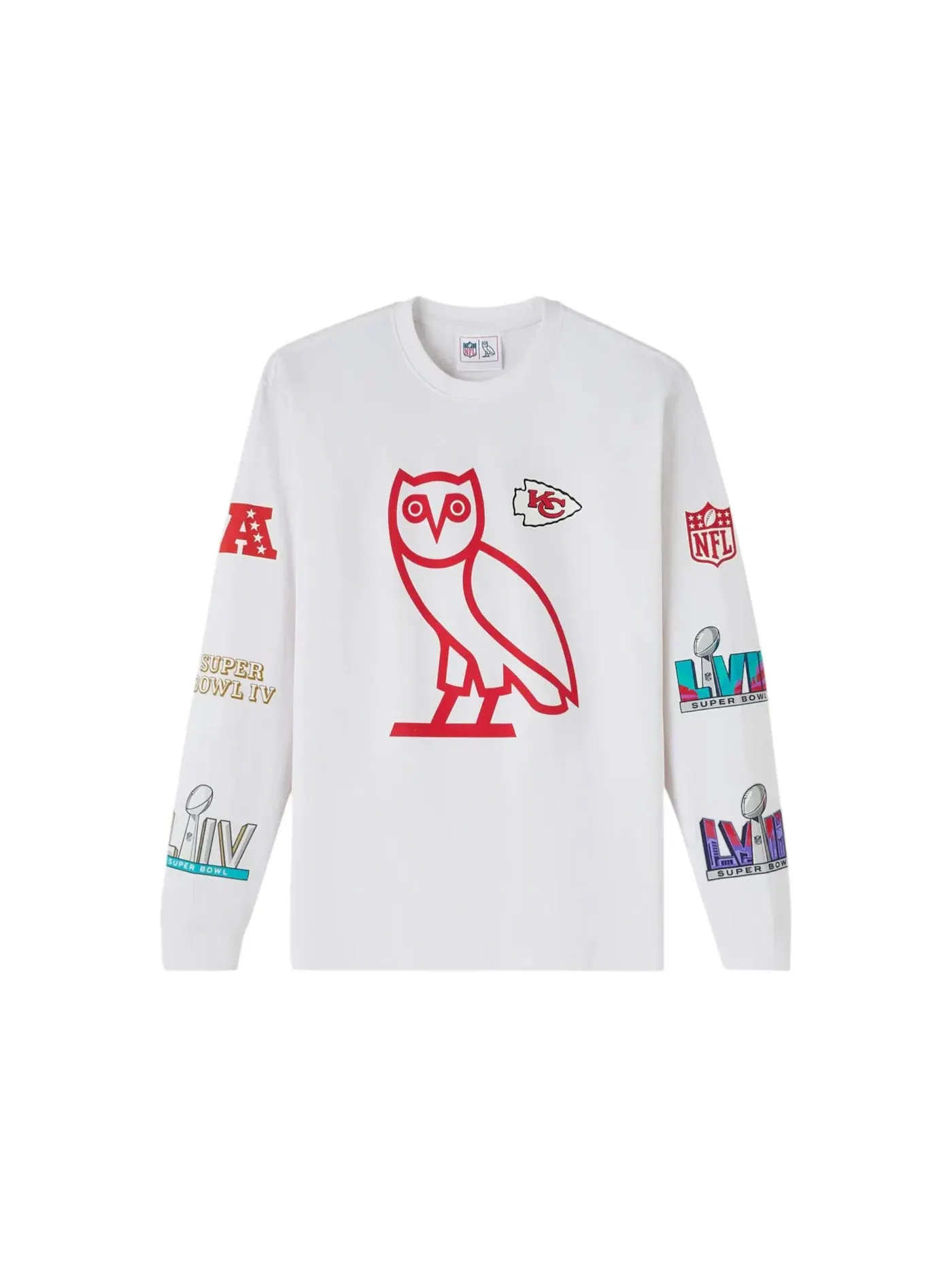 Мужская футболка с длинным рукавом OVO NFL Kansas City Chiefs Longsleeve T-Shirt — изображение 1 из 2, белый